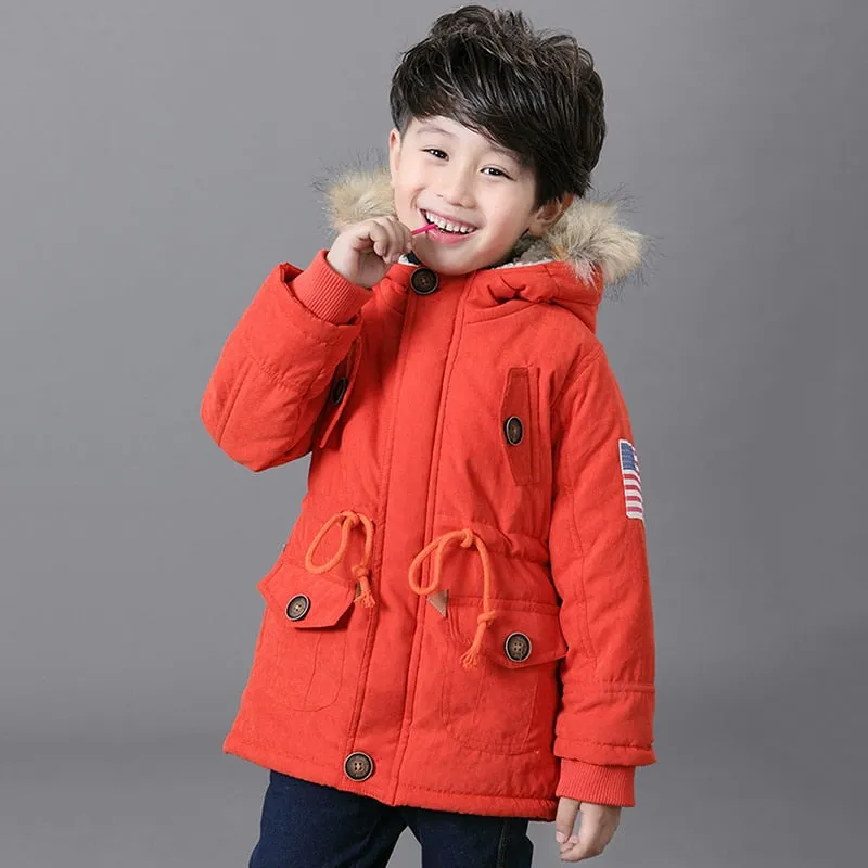 2018 spring winter Korean boys USA flag hooded coat thick cotton warmer