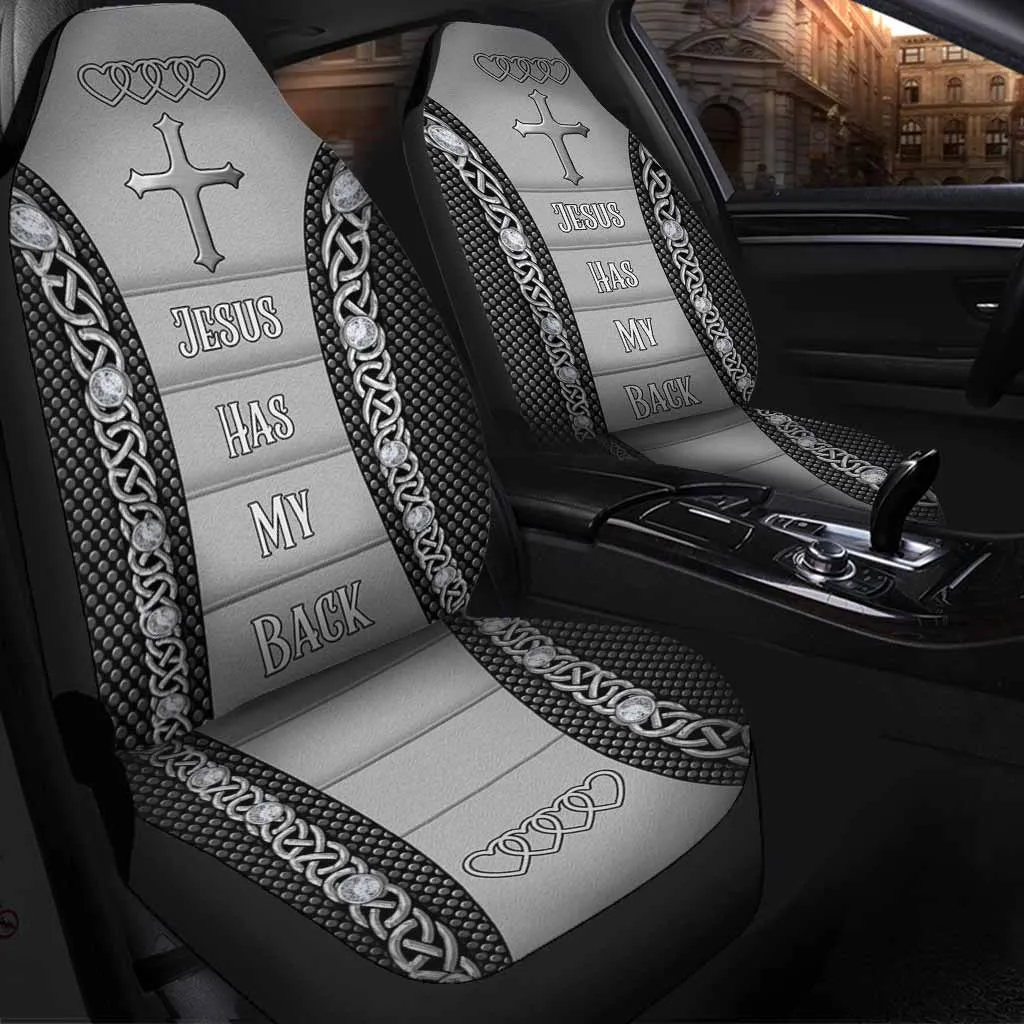 3D All Over Print On Front Car Seat Cover Jesus Has My Back Christian Seat Covers For Car Auto