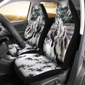 3D All Over Printed Black And White Horse Car Seat Cover Universal Fit, White Horse Carseat Protector