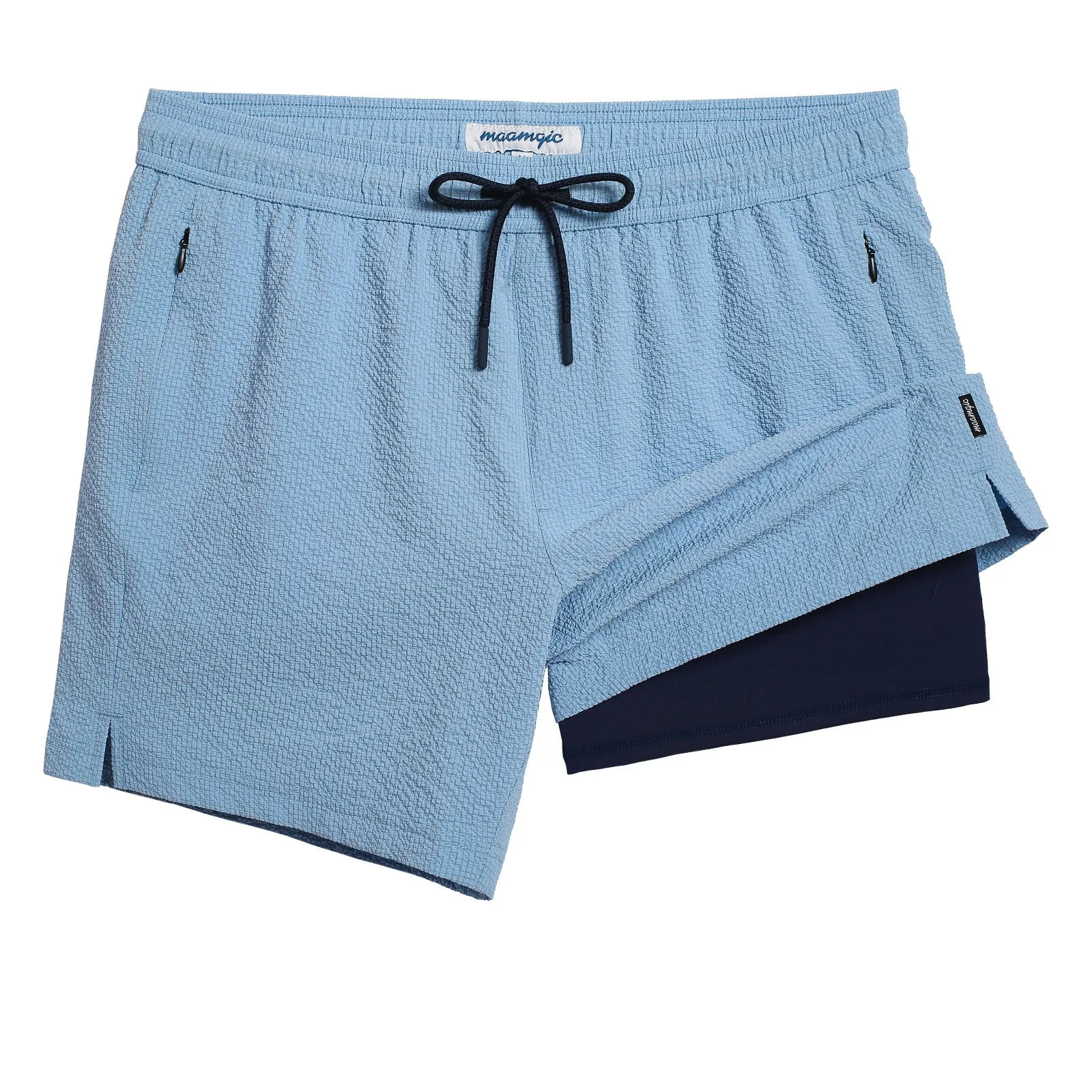 5.5 Inseam 2 in 1 Seersucker Short Liner Solid Swim Shorts