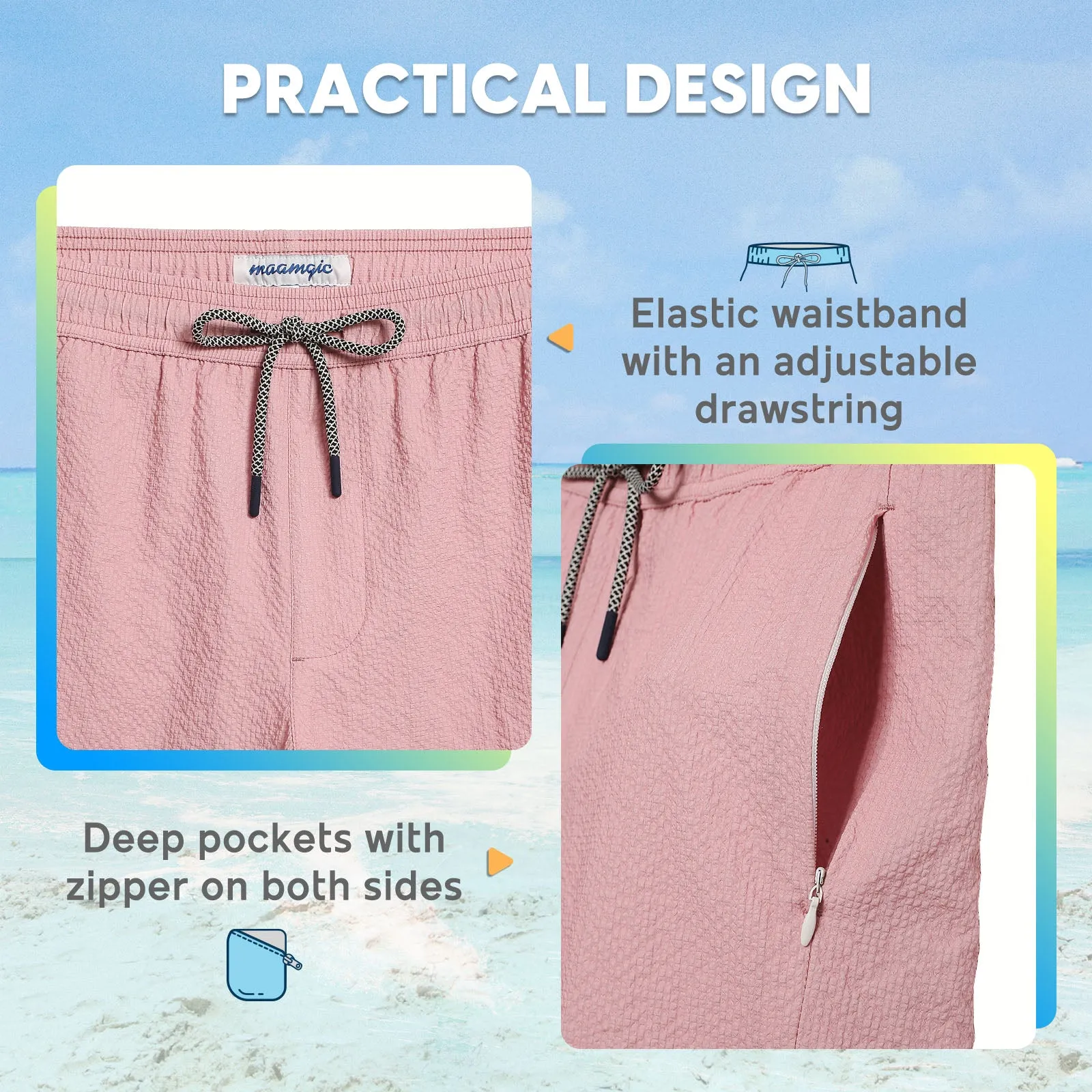 5.5 Inseam 2 in 1 Seersucker Short Liner Solid Swim Shorts