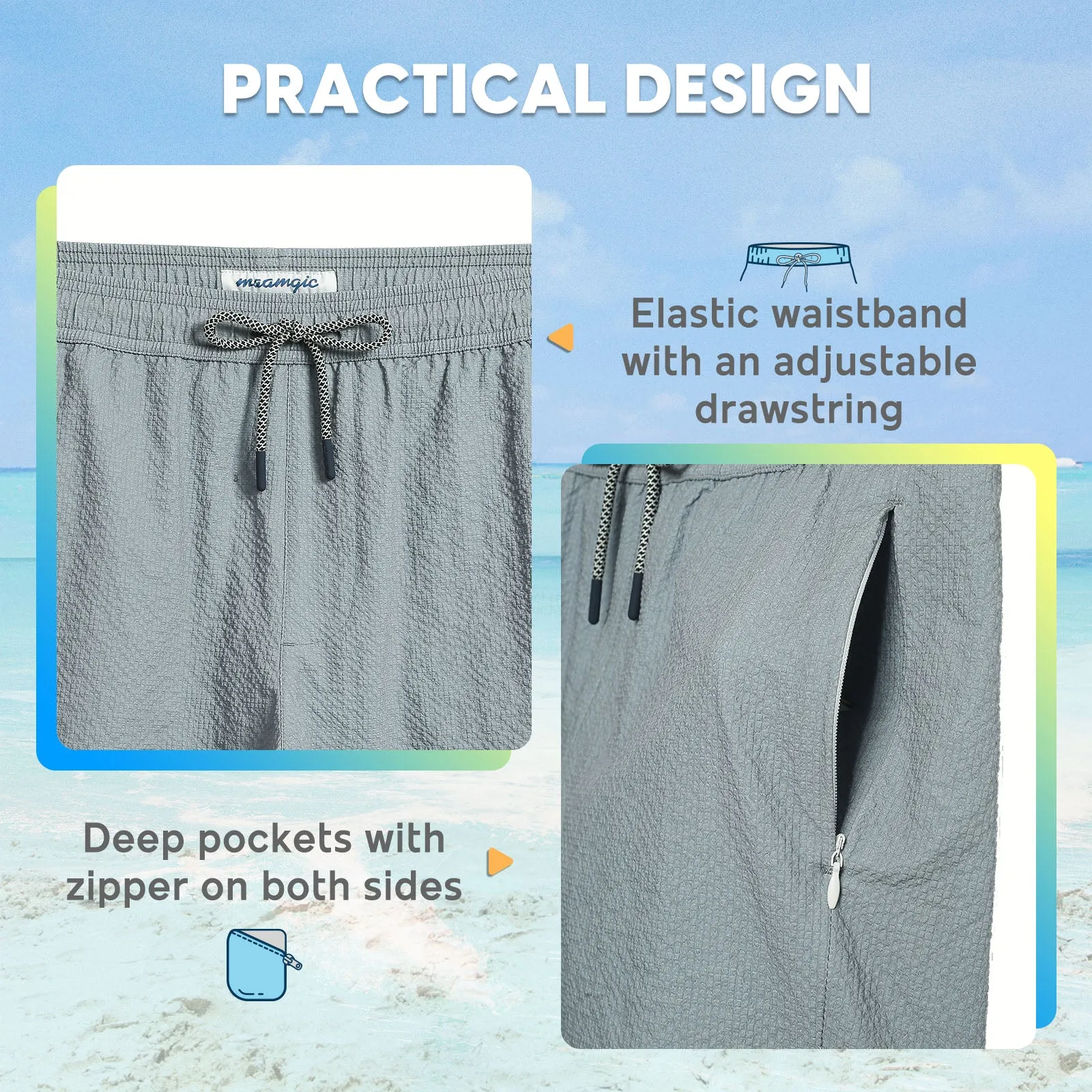 5.5 Inseam 2 in 1 Seersucker Short Liner Solid Swim Shorts