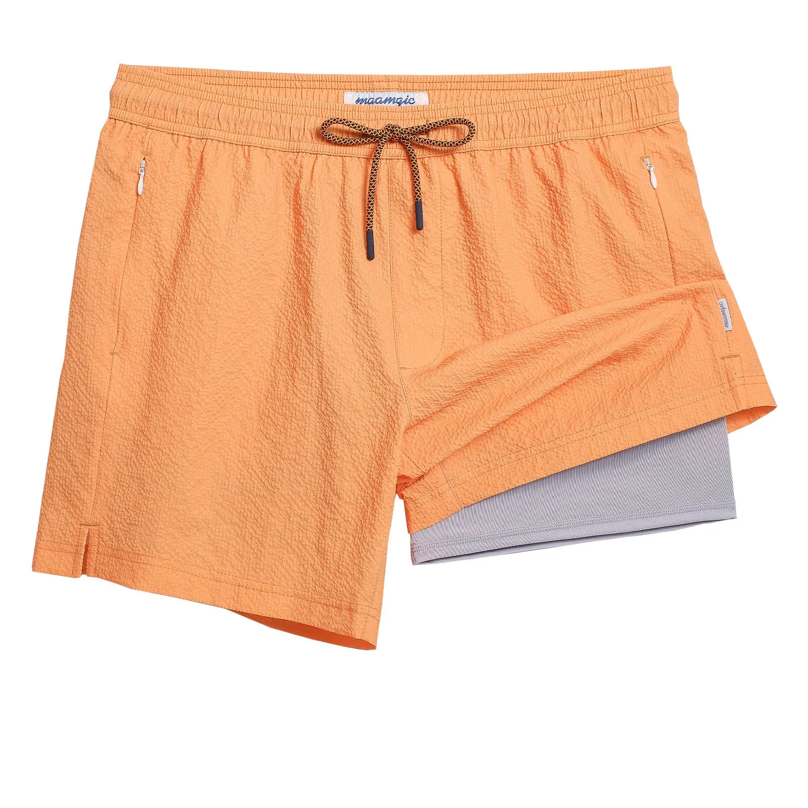 5.5 Inseam 2 in 1 Seersucker Short Liner Solid Swim Shorts