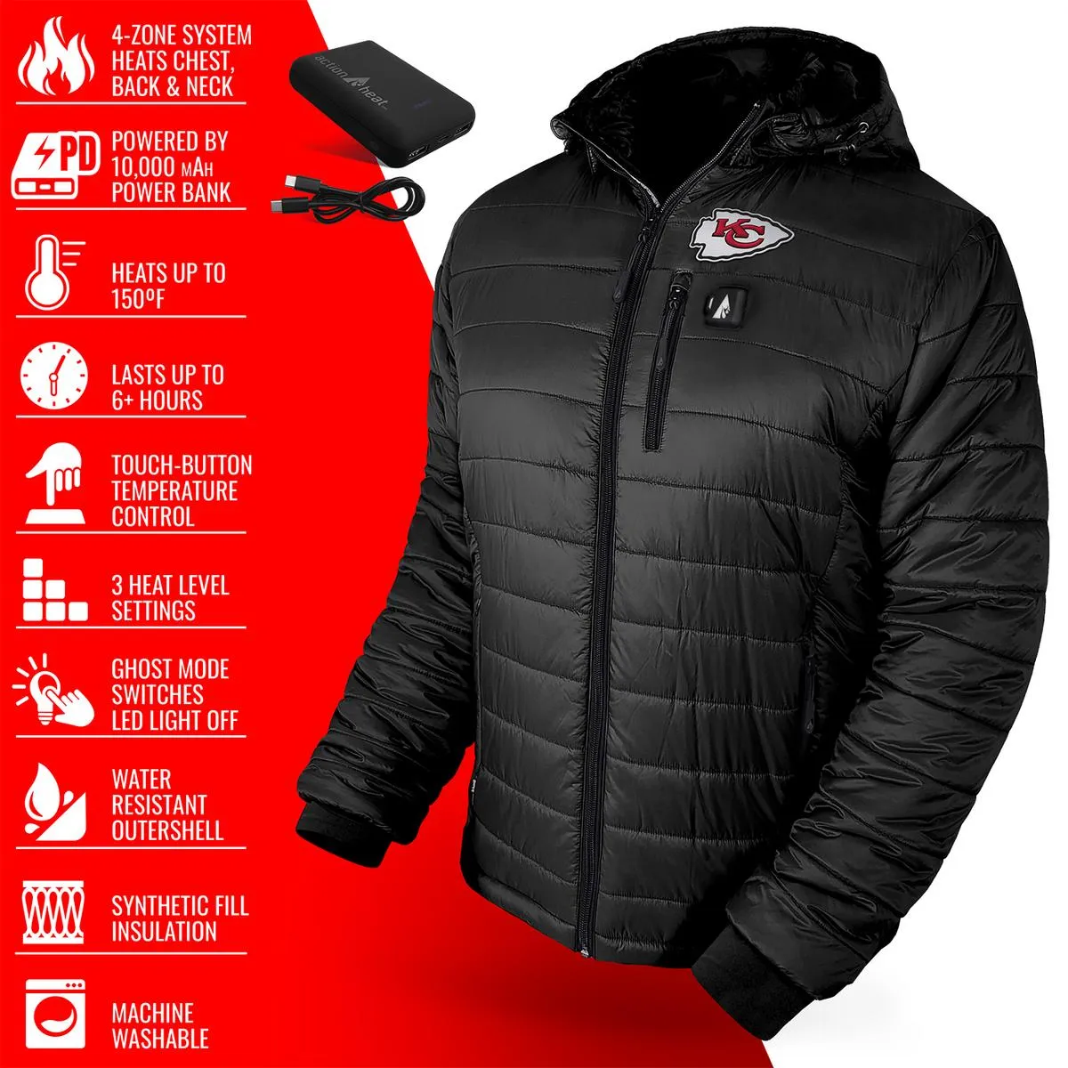 ActionHeat Kansas City Chiefs 5V Men's Puffer Battery Heated Jacket