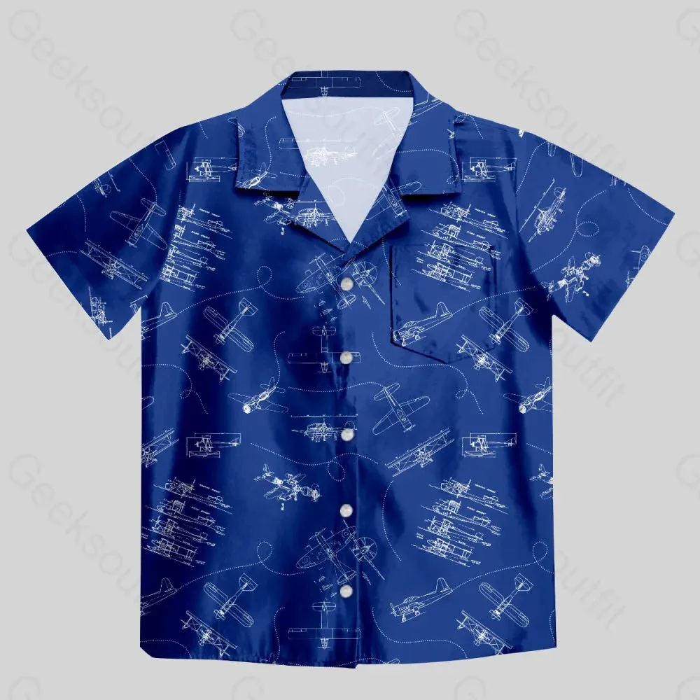 Aircraft Blueprint Button Up Pocket Shirt