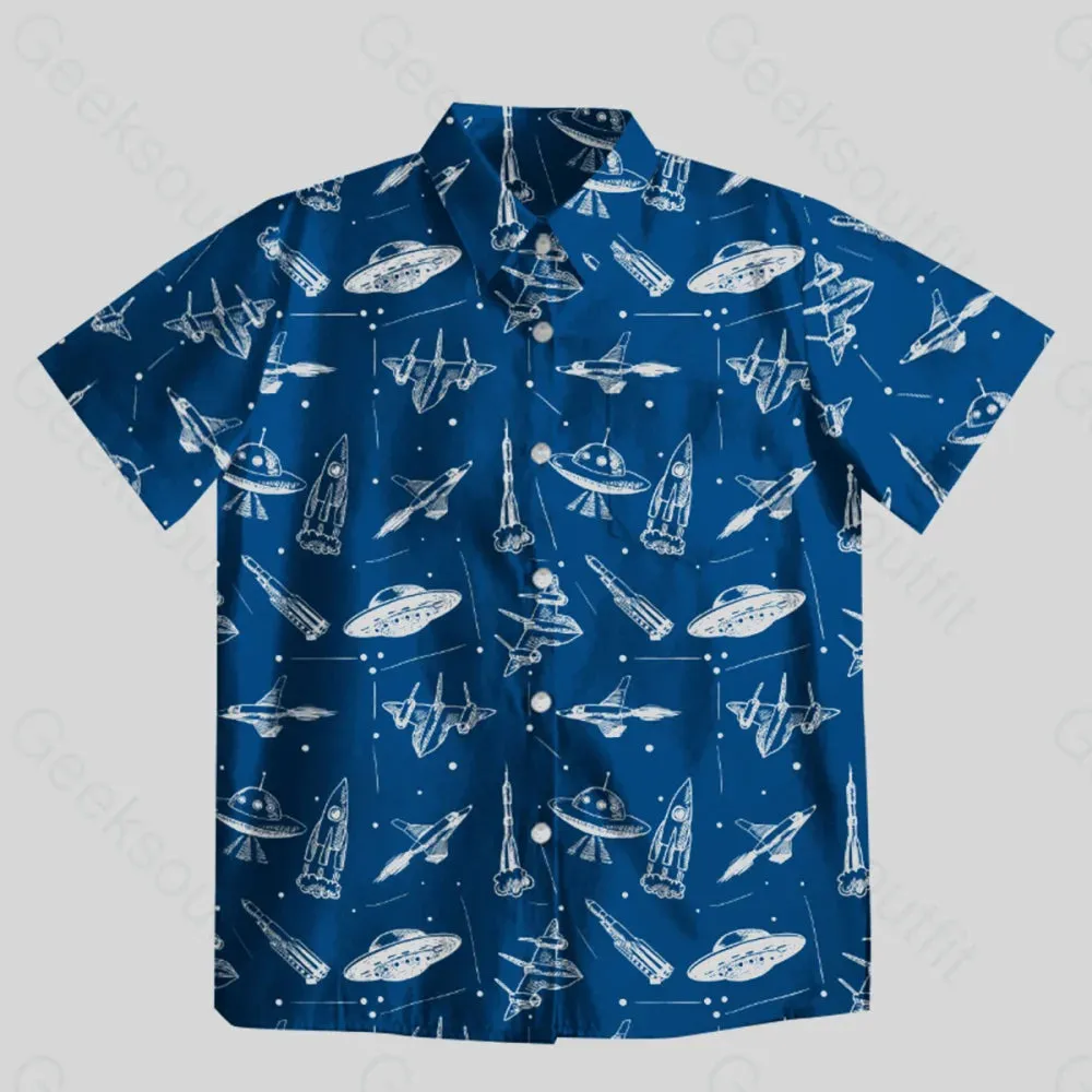 Aircraft Blueprint Navy Button Up Pocket Shirt