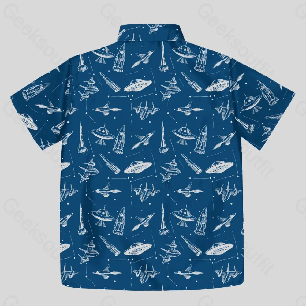 Aircraft Blueprint Navy Button Up Pocket Shirt