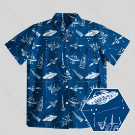 Aircraft Blueprint Navy Button Up Pocket Shirt