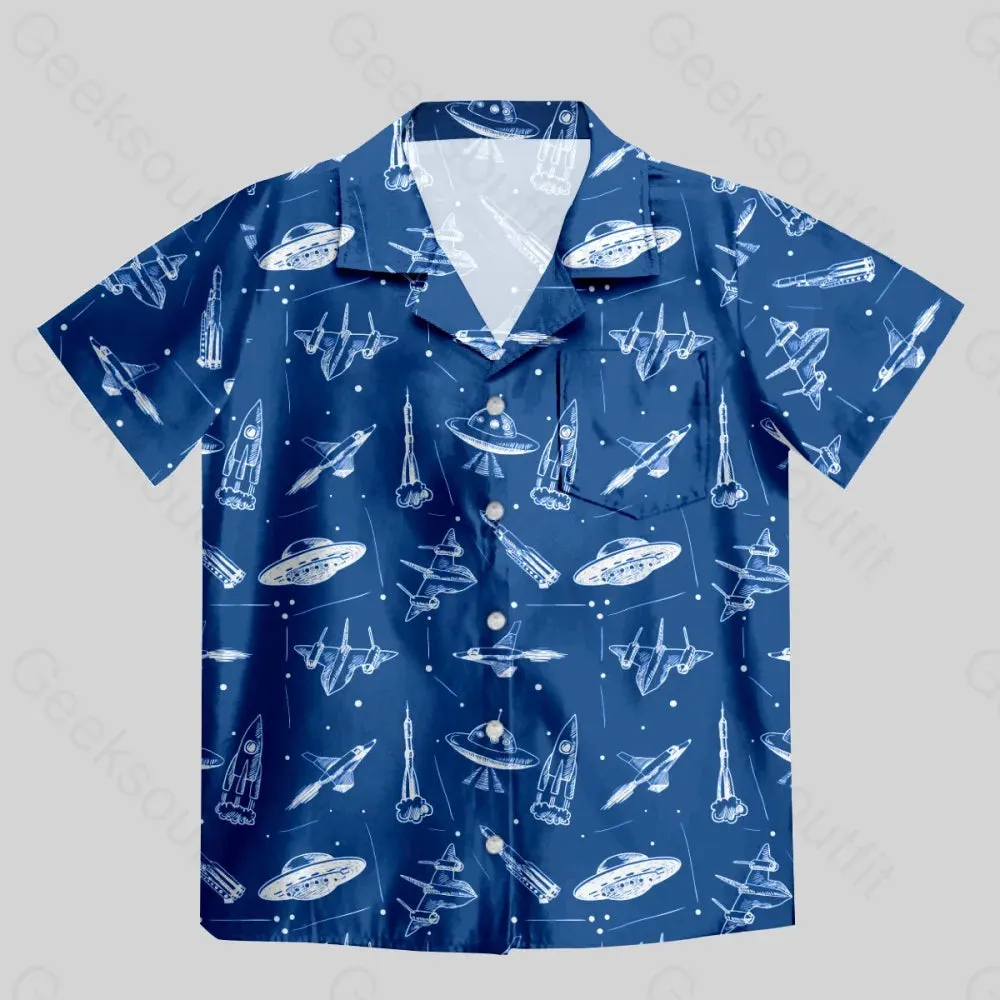 Aircraft Blueprint Navy Button Up Pocket Shirt