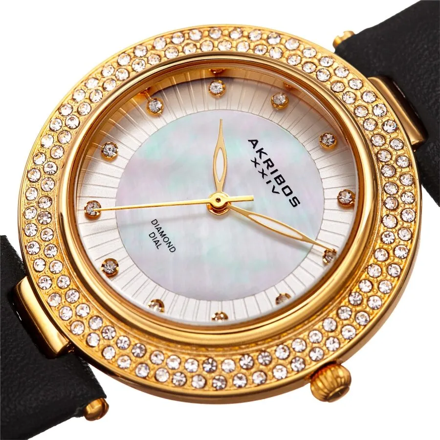 Akribos Xxiv Quartz Diamond Crystal White Dial Ladies Watch AK1008BKG