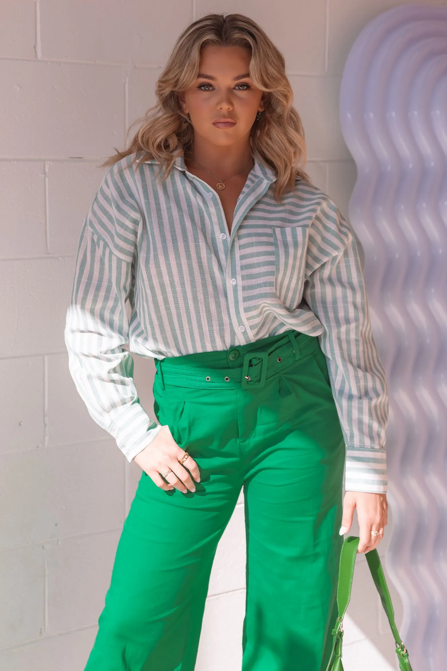 Alexa Shirt - Green/Stripe