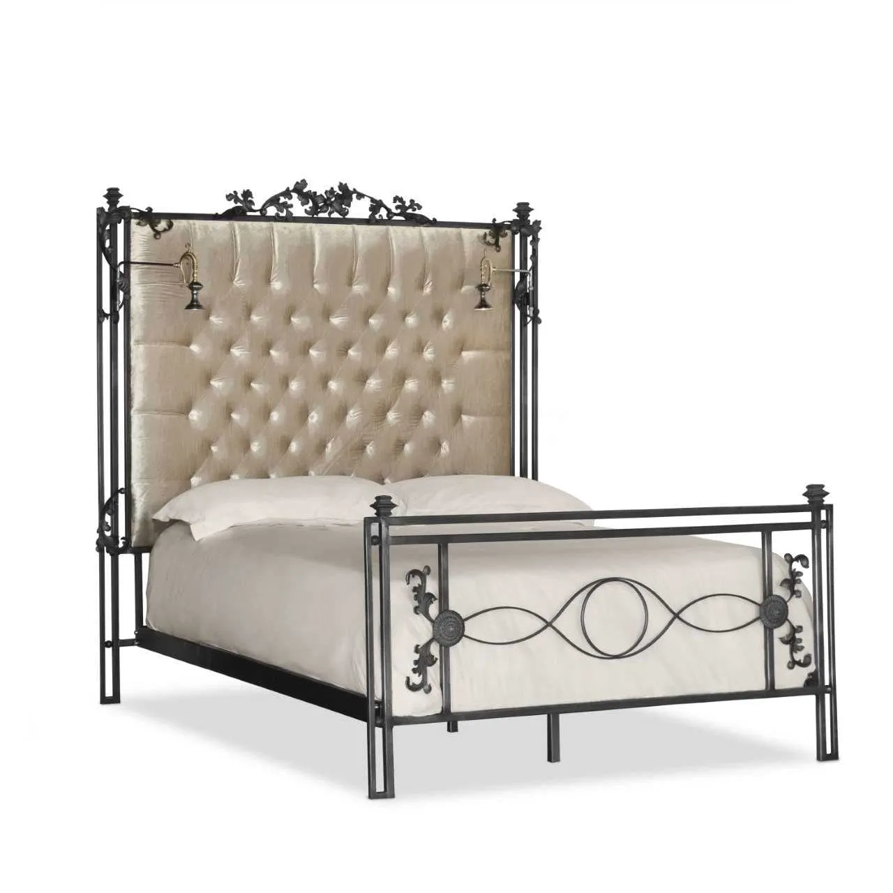 Ambrosia Bed, Hand-Forged Iron, Blackened Steel, Gold Accents by Luna Bella