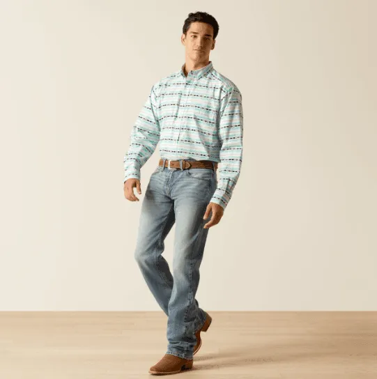 Ariat Jefferson Classic Fit Mens Long Sleeve Western Shirt in Ice Green Aztec, Model 10051495