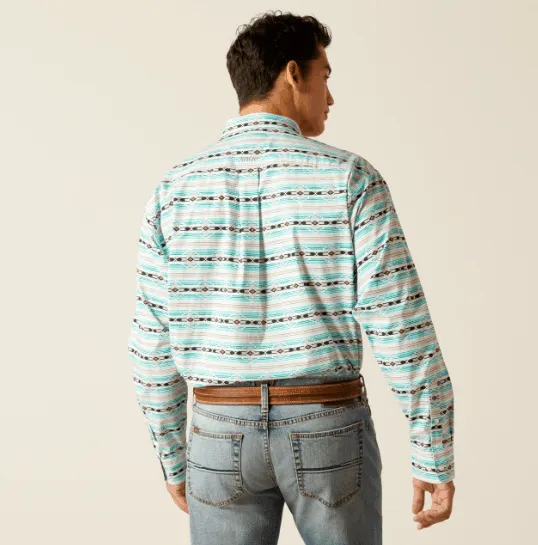 Ariat Jefferson Classic Fit Mens Long Sleeve Western Shirt in Ice Green Aztec, Model 10051495