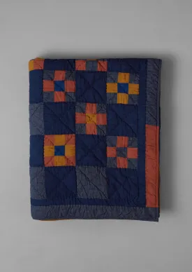 Astrid Check Patchwork Cotton Quilt | Deepest Blue/Sienna