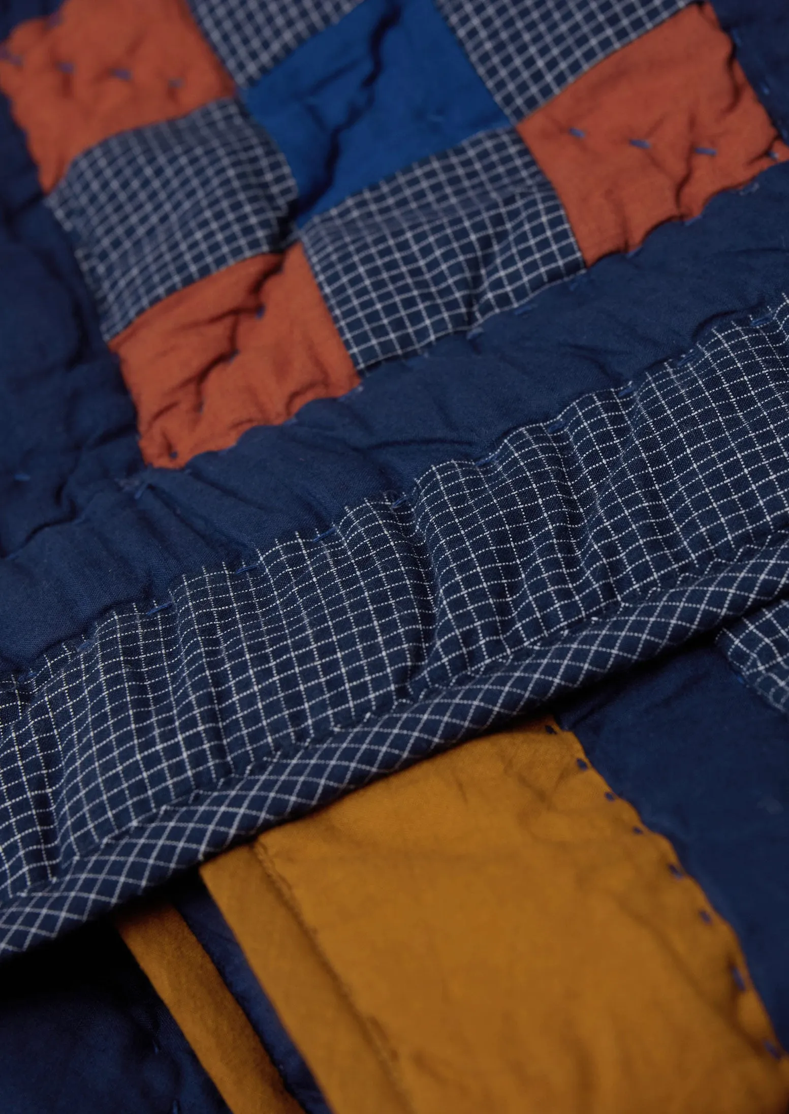 Astrid Check Patchwork Cotton Quilt | Deepest Blue/Sienna