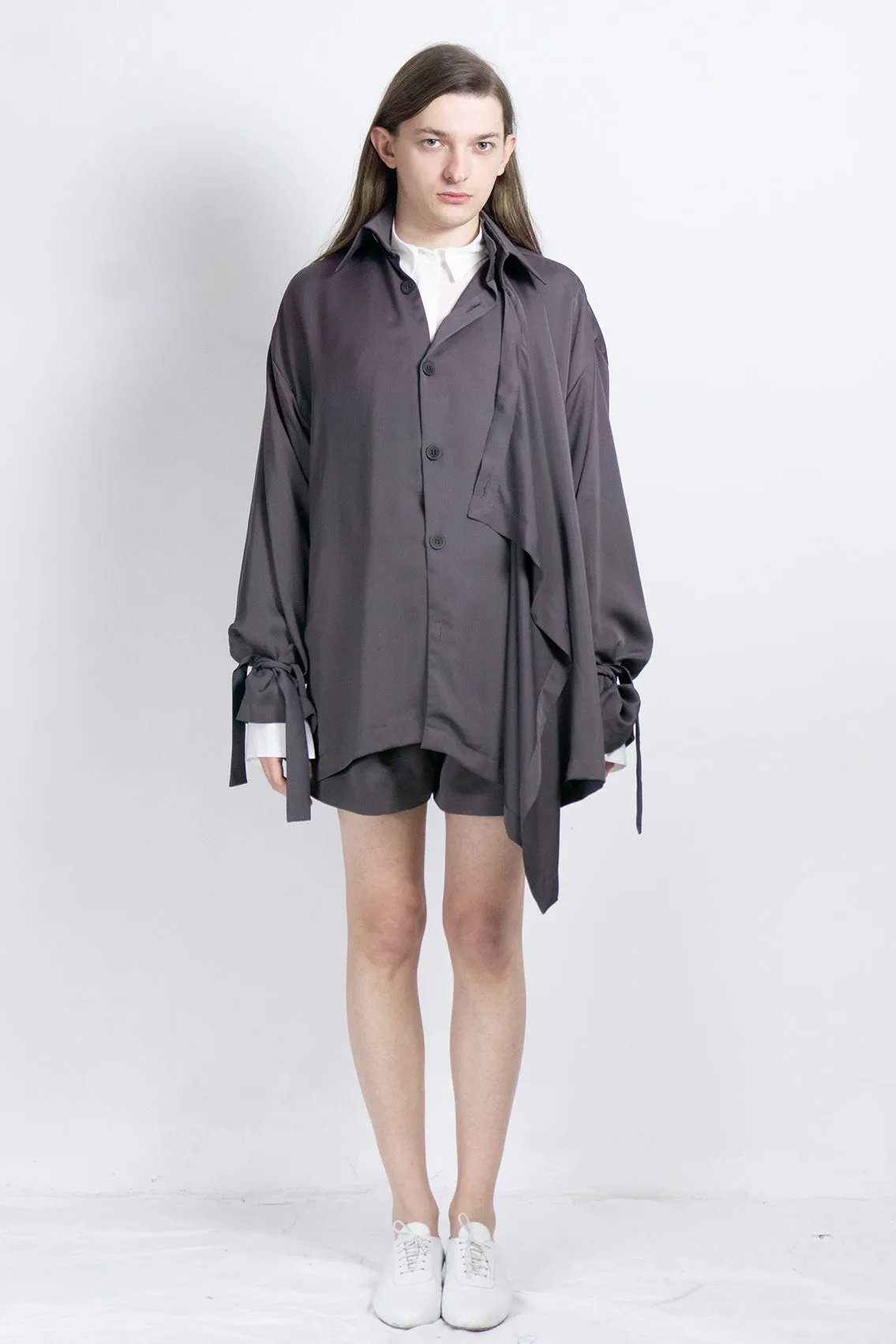 Asymmetric cupro jacket