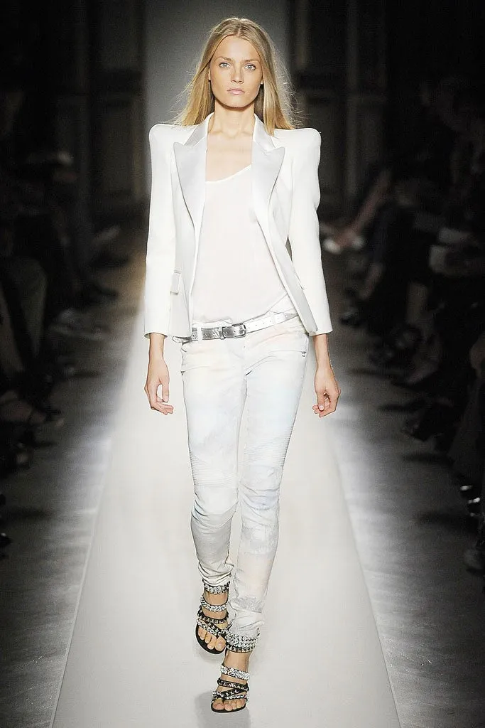 Balmain - Unique White Moto-Style Skinny Jeans with Silver Coating - FR 40