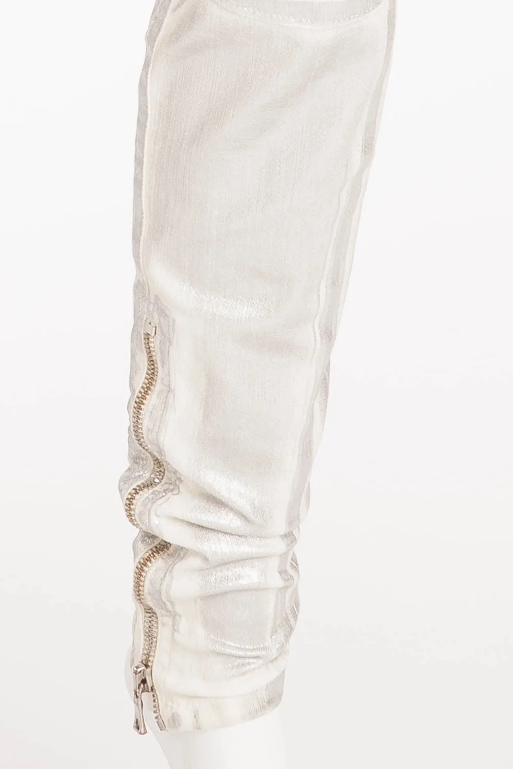 Balmain - Unique White Moto-Style Skinny Jeans with Silver Coating - FR 40