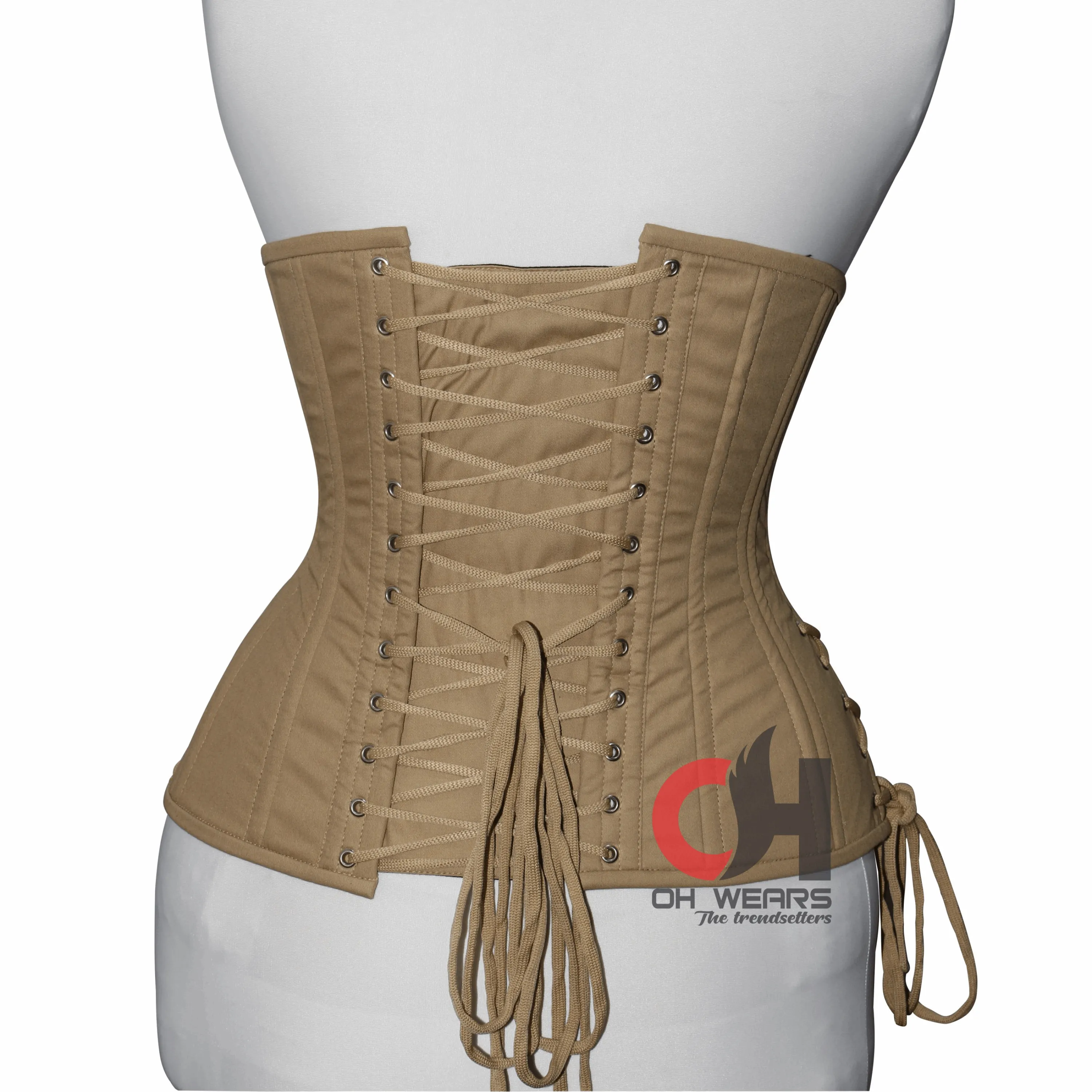 Beige Cotton Underbust Corset Double Steel Boned