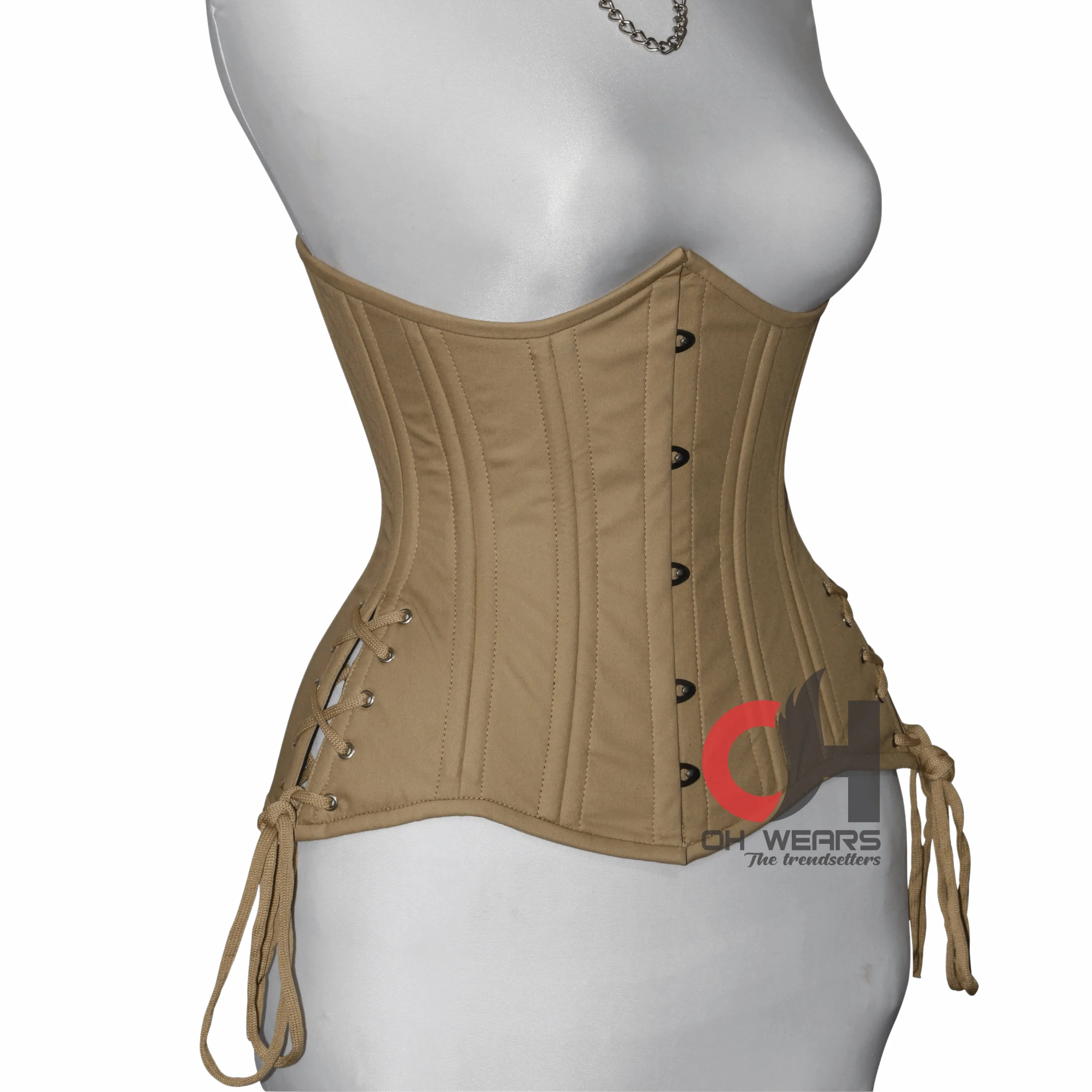 Beige Cotton Underbust Corset Double Steel Boned