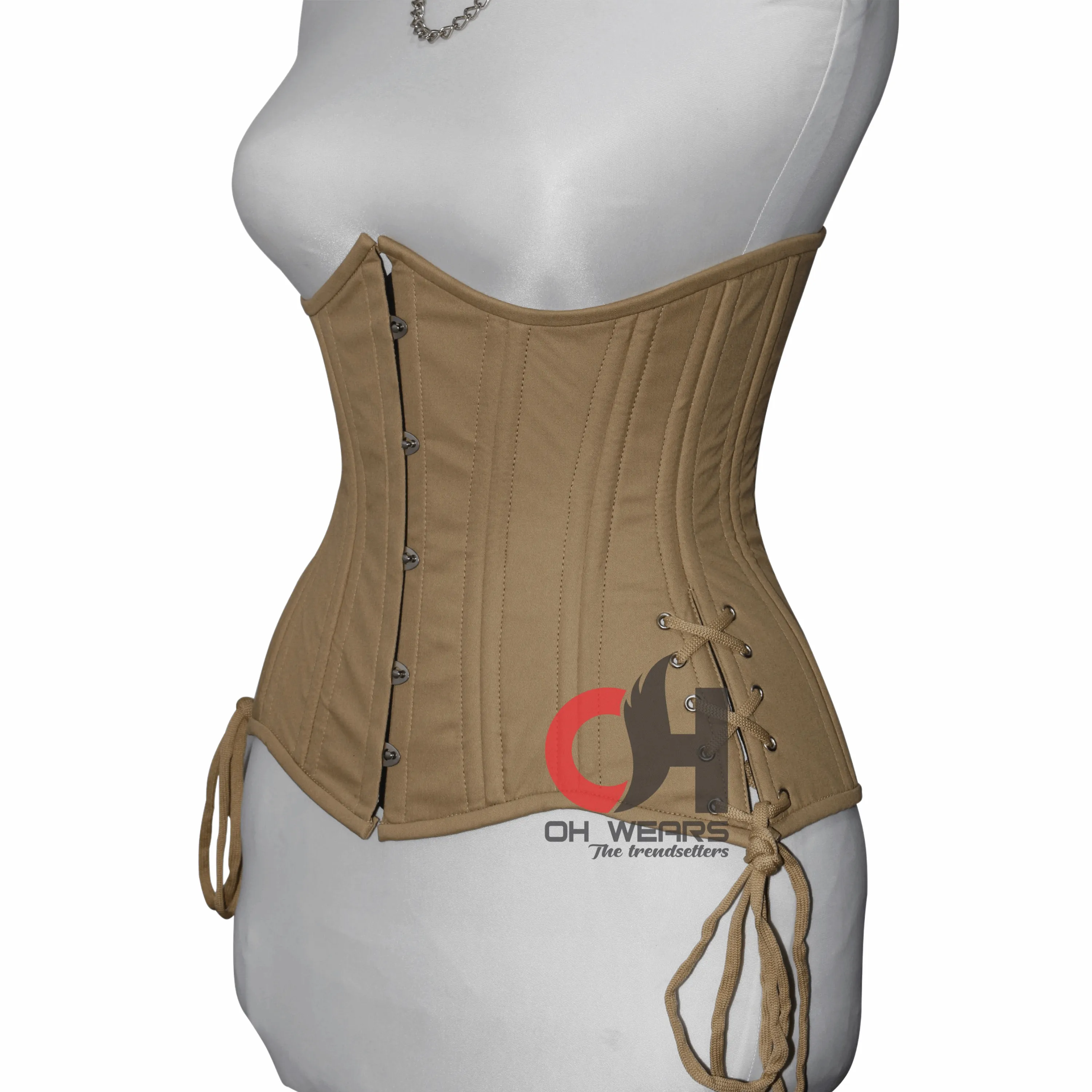 Beige Cotton Underbust Corset Double Steel Boned