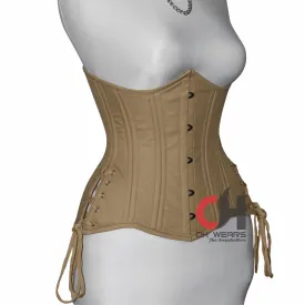 Beige Cotton Underbust Corset Double Steel Boned