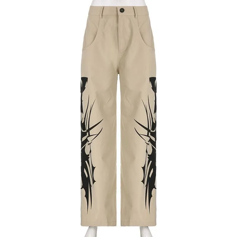 BerriesJam - Abstract Rise Button Pocket Contrast Straight Leg Pant