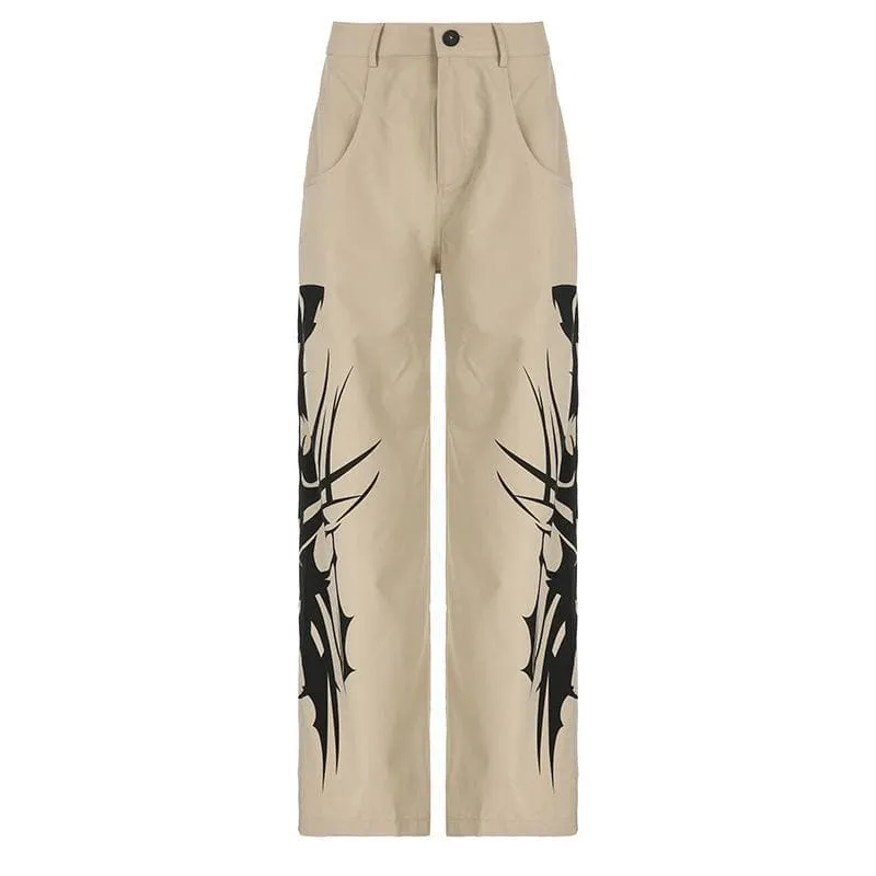 BerriesJam - Abstract Rise Button Pocket Contrast Straight Leg Pant