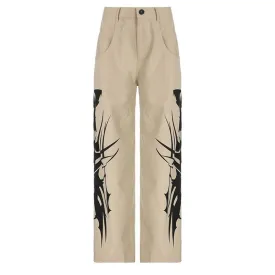 BerriesJam - Abstract Rise Button Pocket Contrast Straight Leg Pant