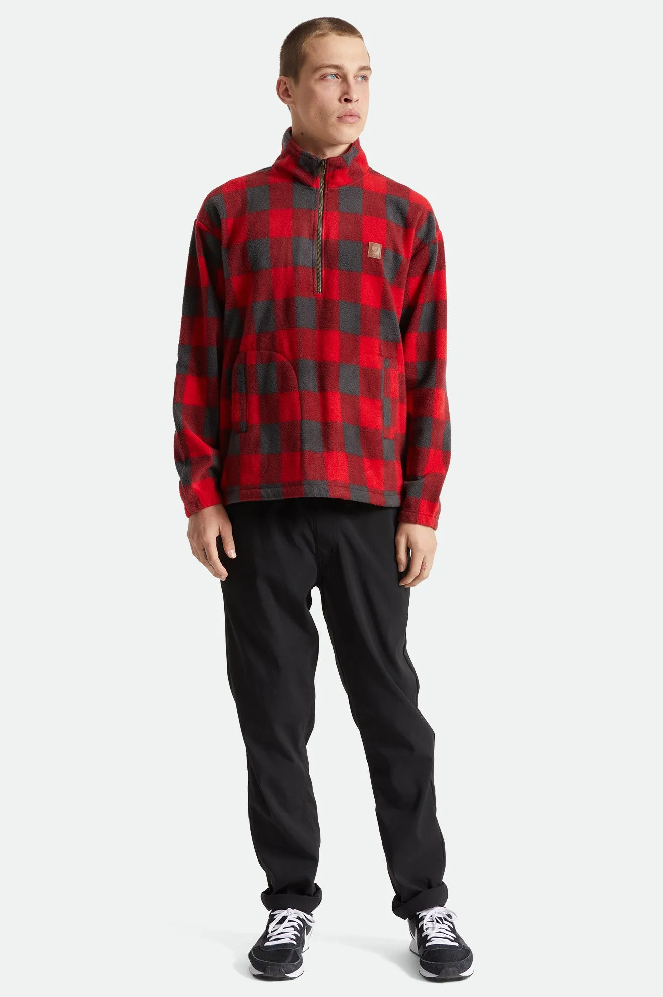 Beta 1/2 Zip Mock Neck - Red/Charcoal Grey Plaid