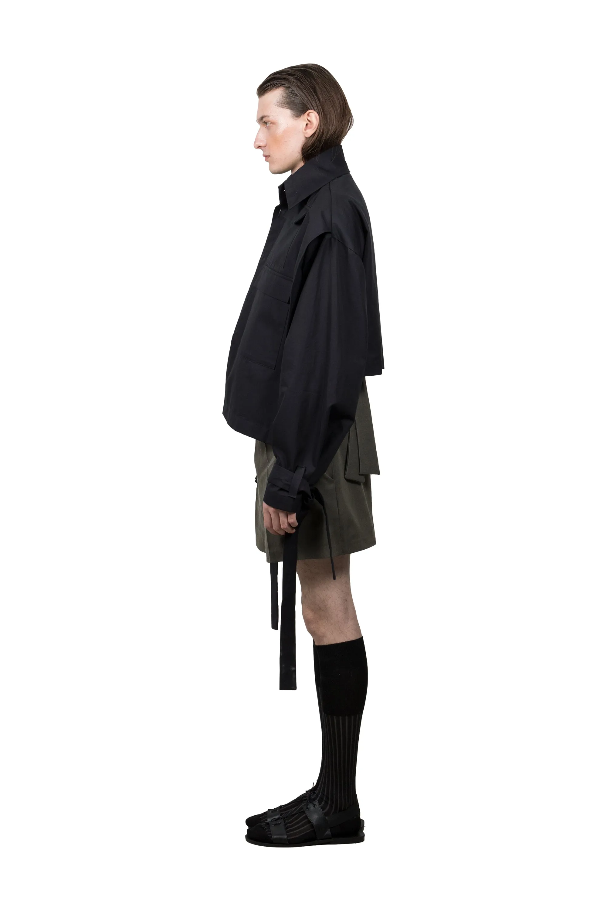 Black Cotton Asymmetric Jacket