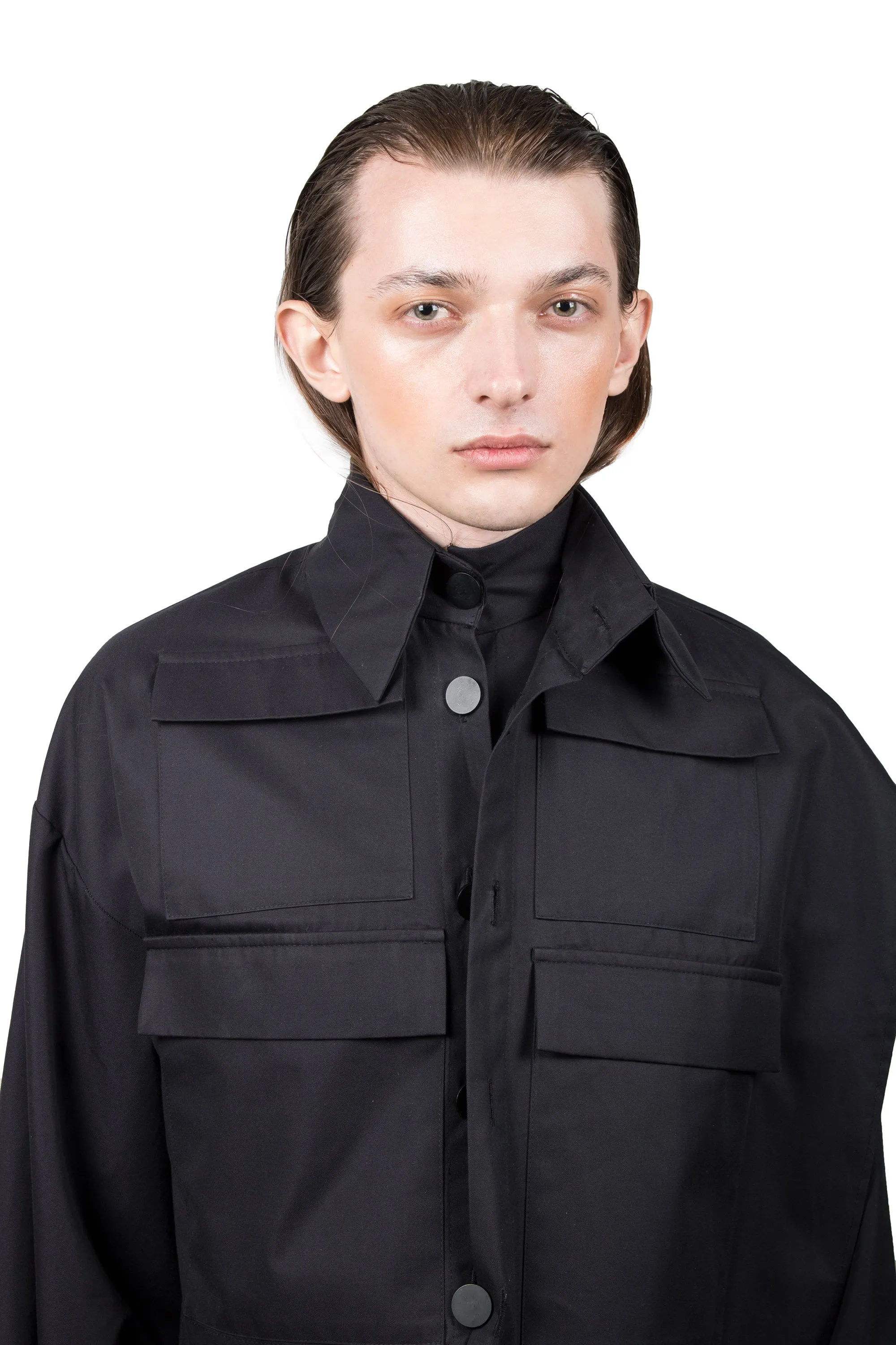 Black Cotton Asymmetric Jacket