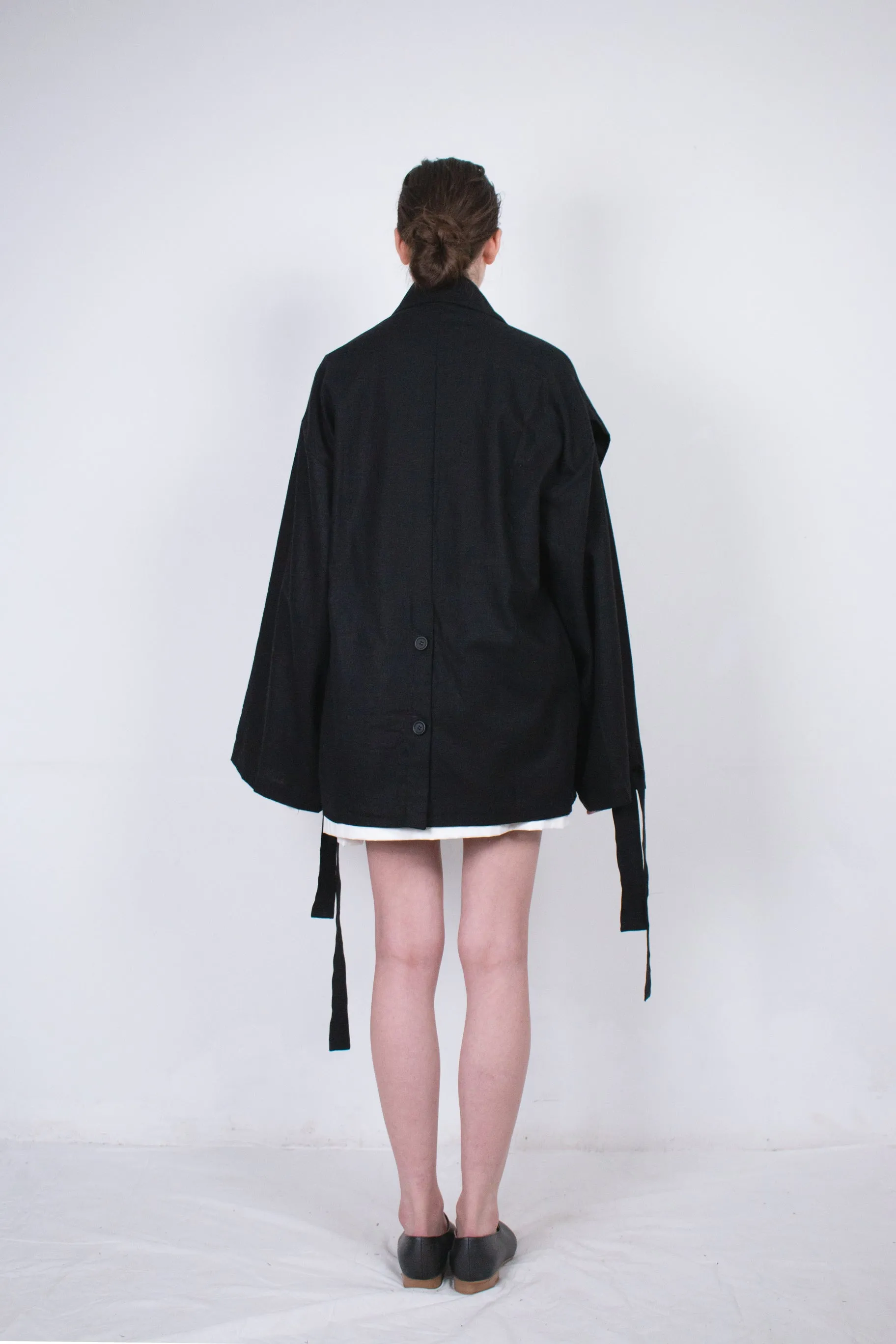 Black Layered Flax Jacket