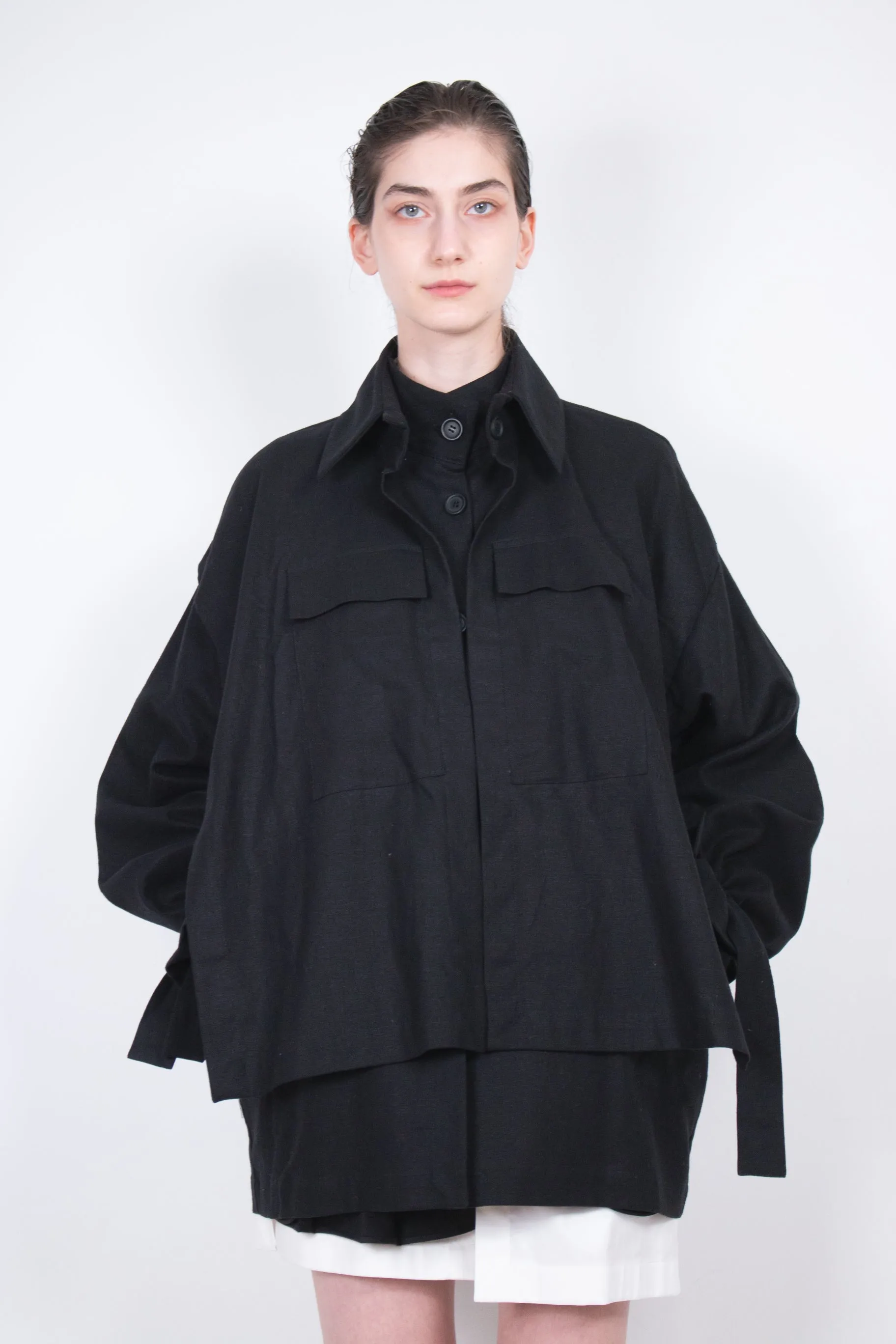 Black Layered Flax Jacket