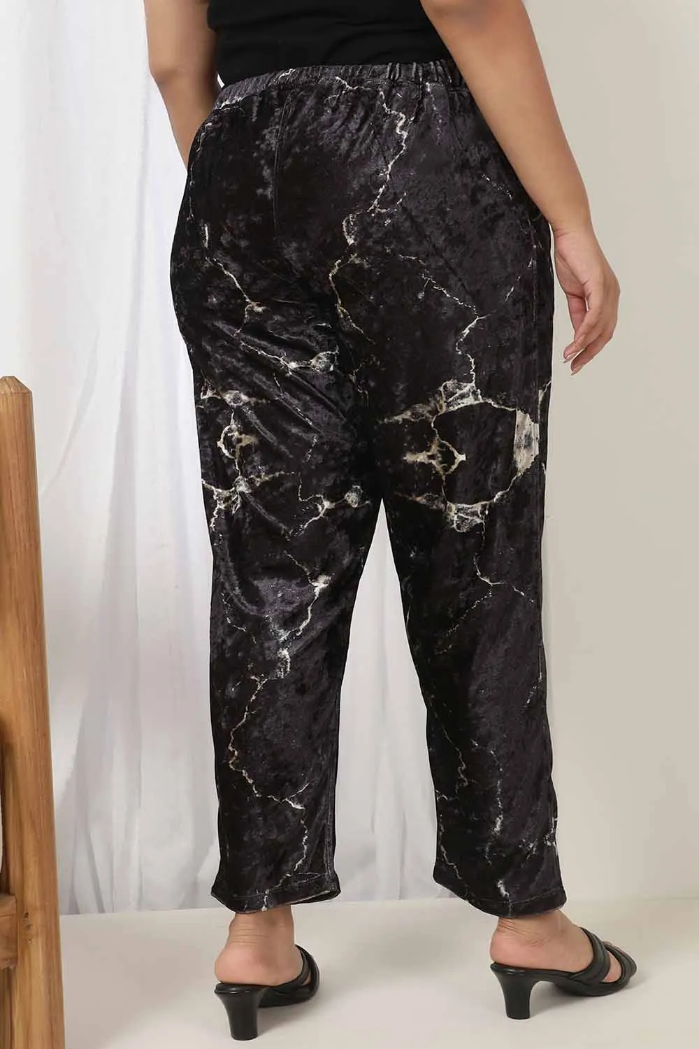 Black Marble Velvet Pant