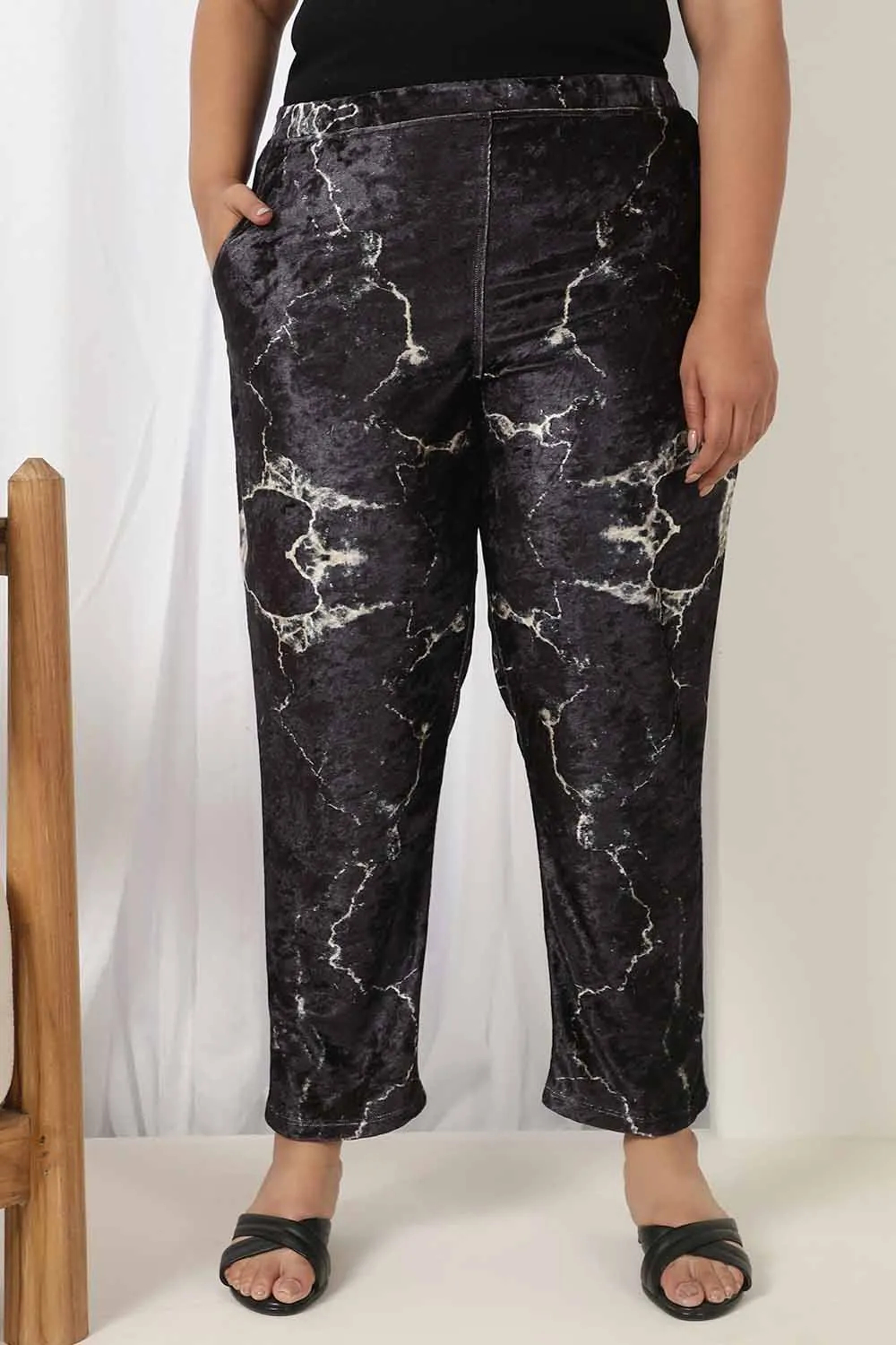 Black Marble Velvet Pant