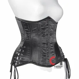 Black Satin Underbust corset - Double Steel Boned