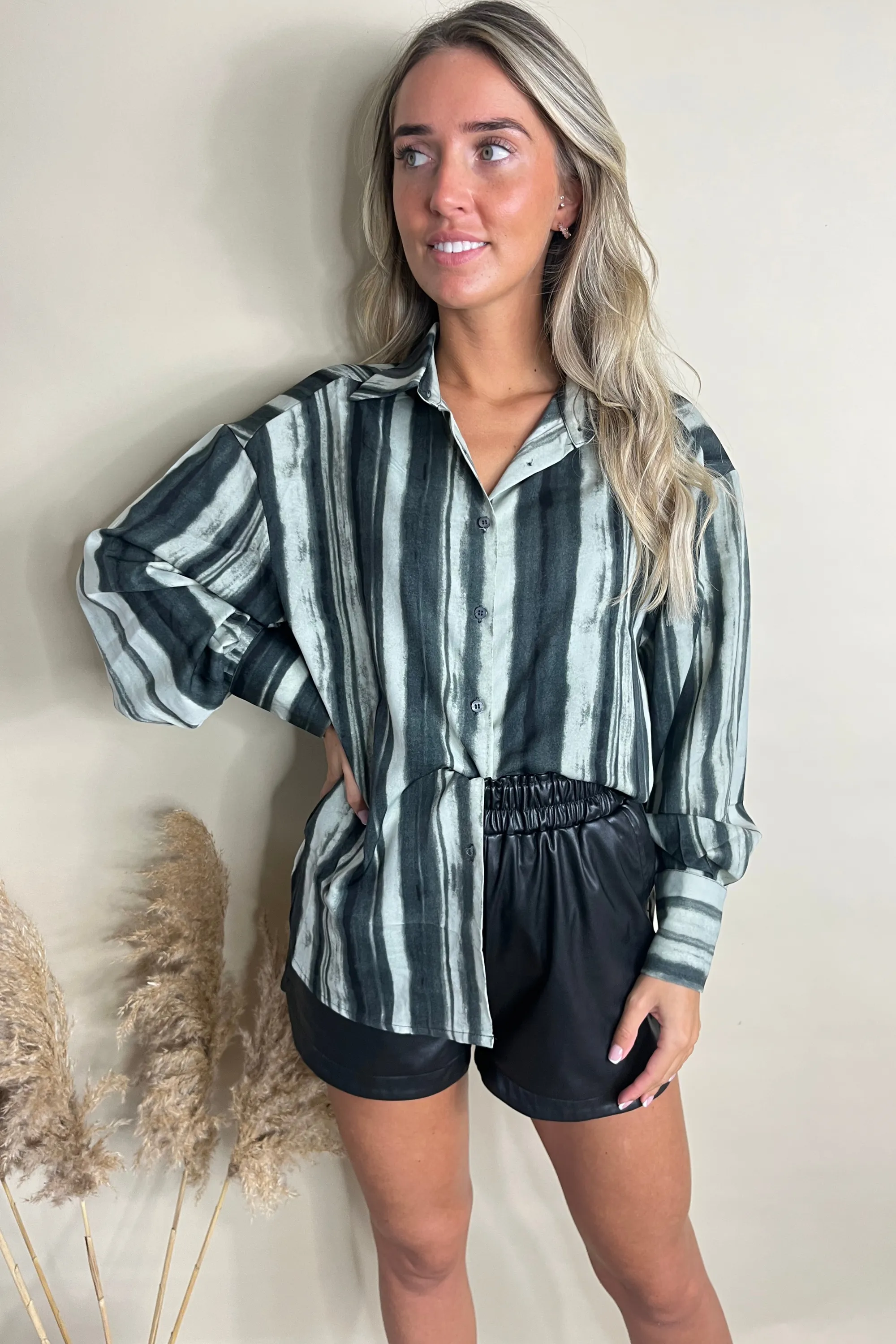 Black Striped Dual Tone Long Sleeve Blouse