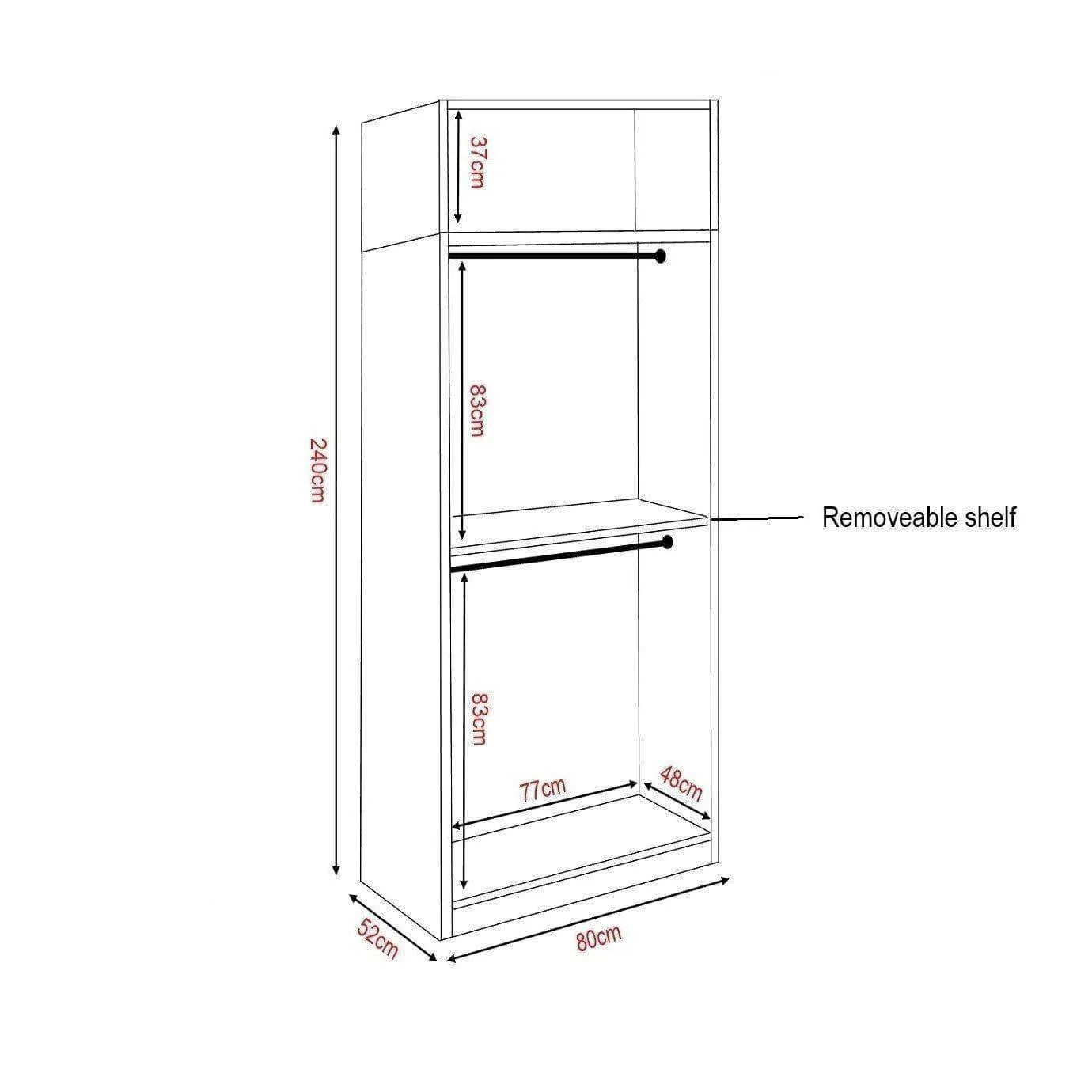 Borese Glass Open Door Wardrobe with Top