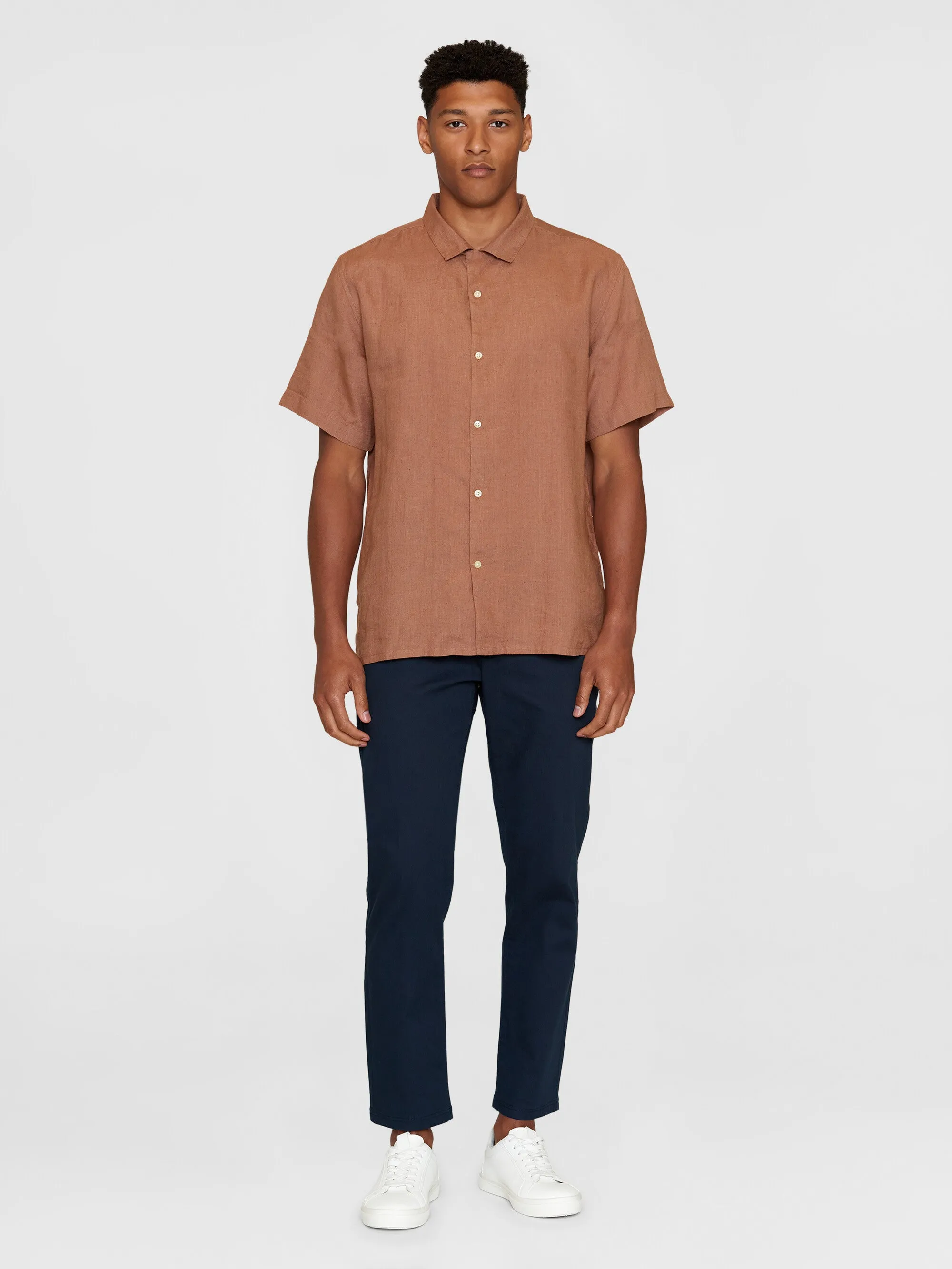 Box fit short sleeved linen shirt - Chocolate Malt