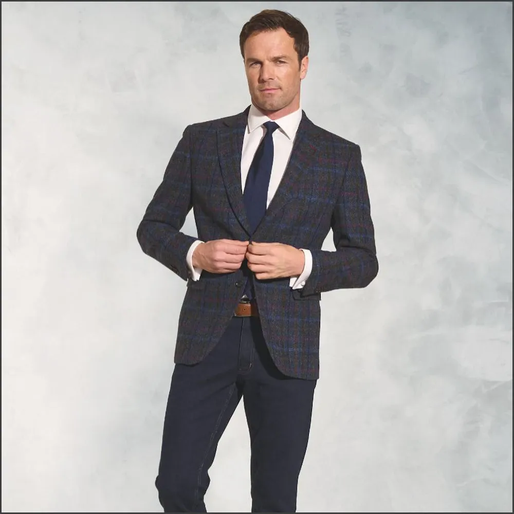 Brook Taverner Inverurie Navy Check Harris Tweed Jacket>