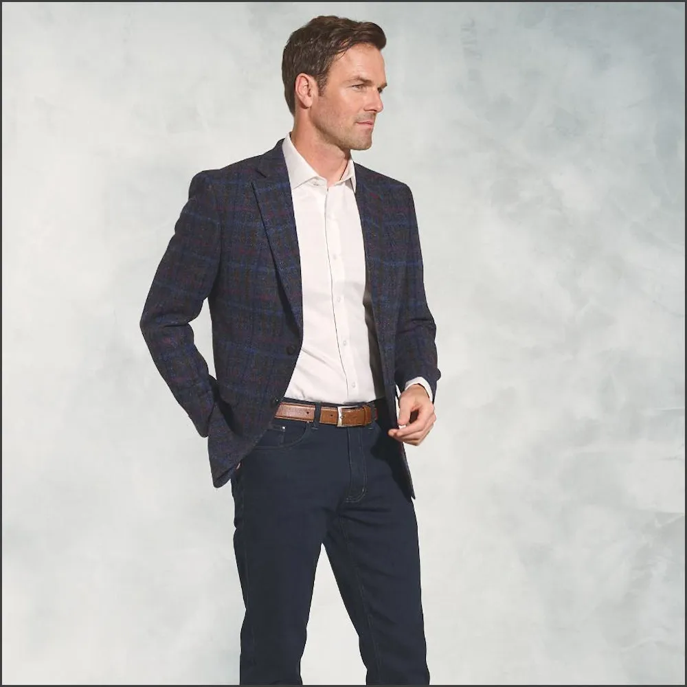 Brook Taverner Inverurie Navy Check Harris Tweed Jacket>