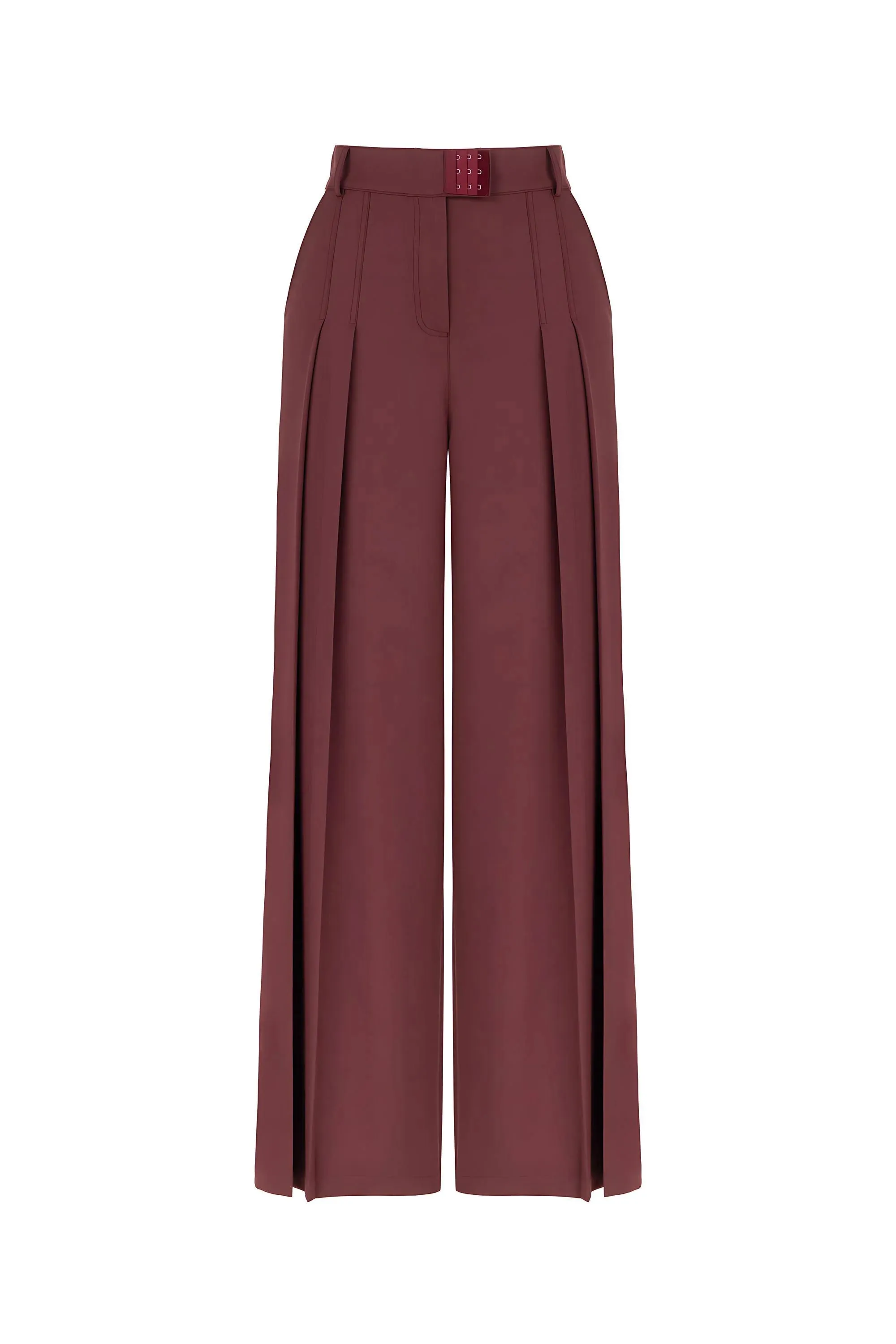 Burgundy Pleated High-Waisted Pants