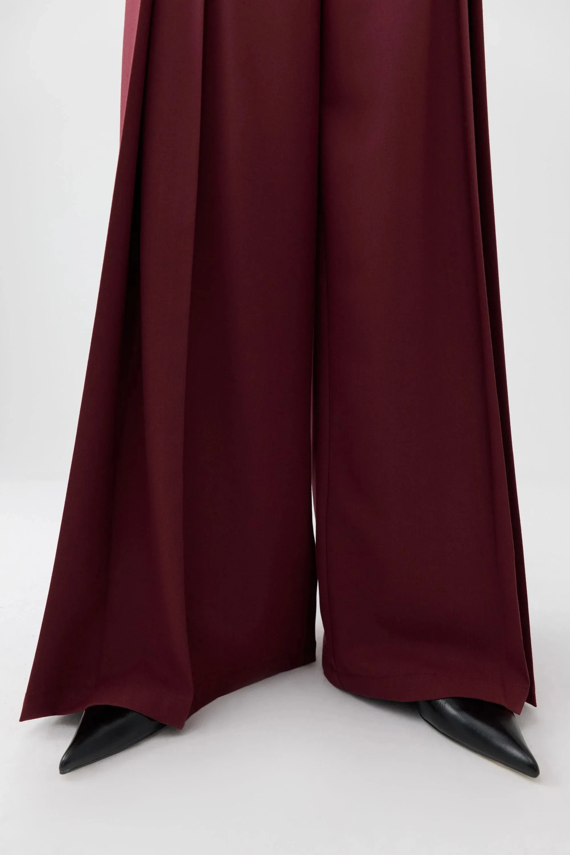 Burgundy Pleated High-Waisted Pants