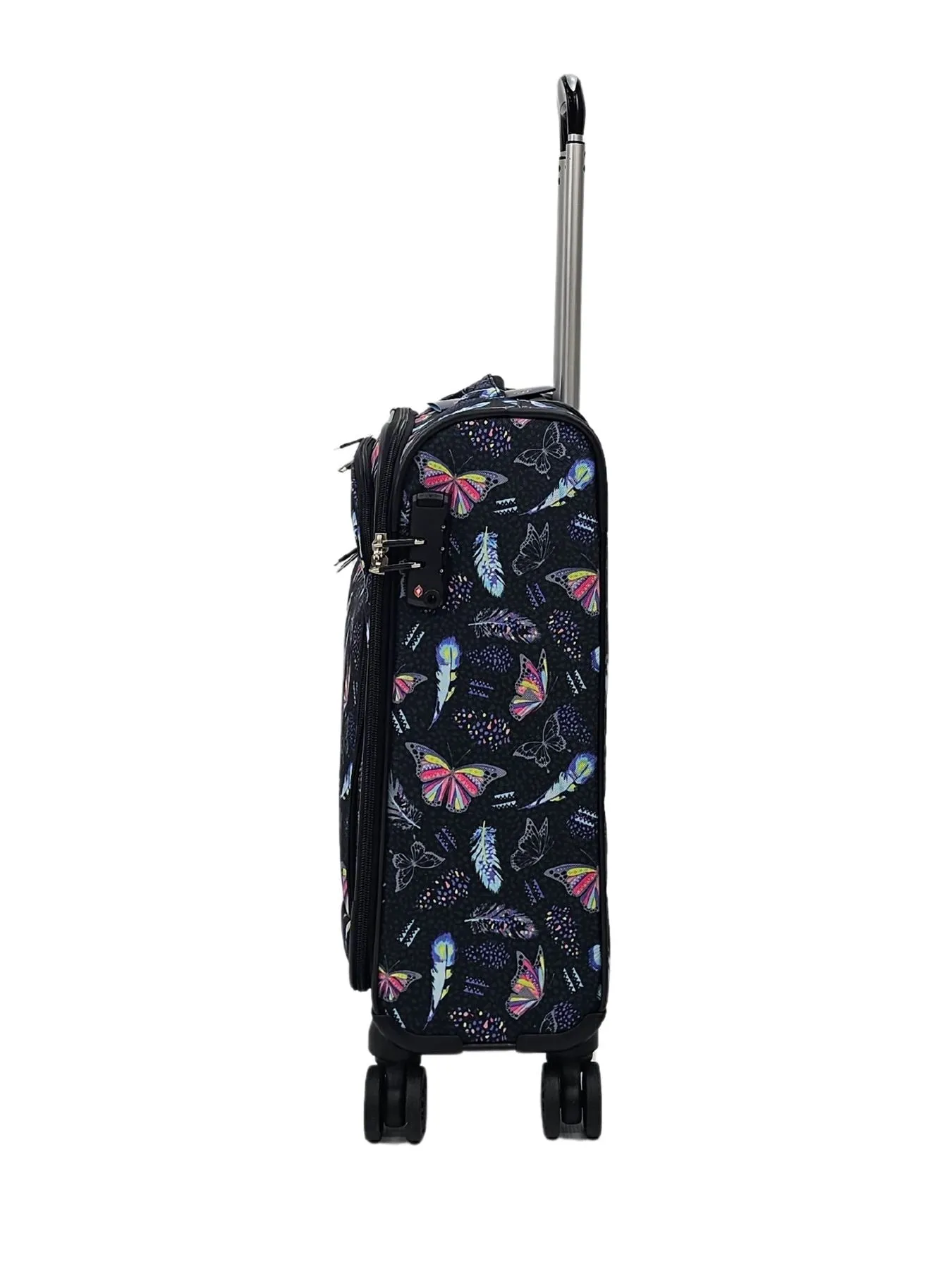 Butterfly Leaf Check Print Suitcase 4 Wheels Cabin Check In Hand Luggage Soft Shell Trolley