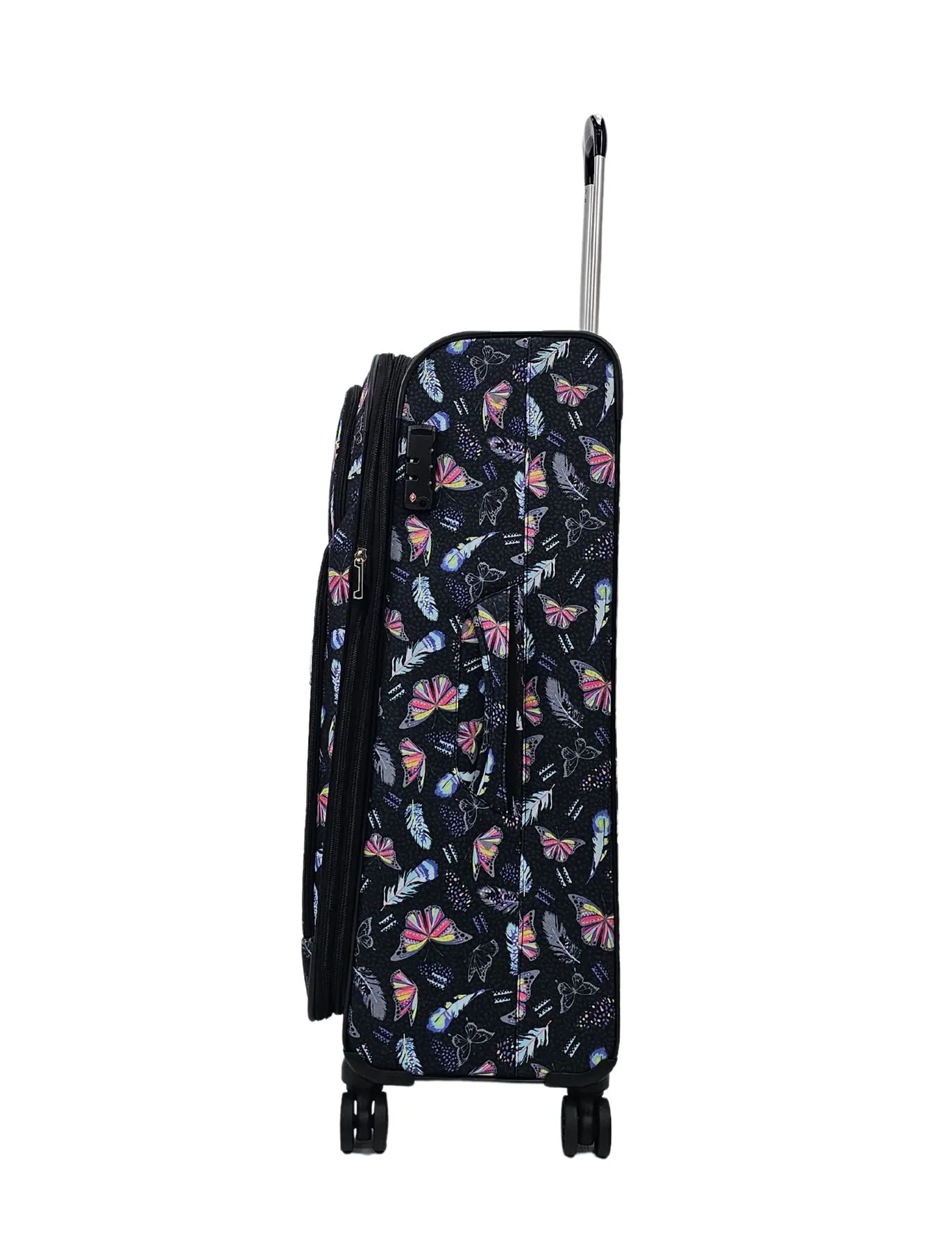 Butterfly Leaf Check Print Suitcase 4 Wheels Cabin Check In Hand Luggage Soft Shell Trolley