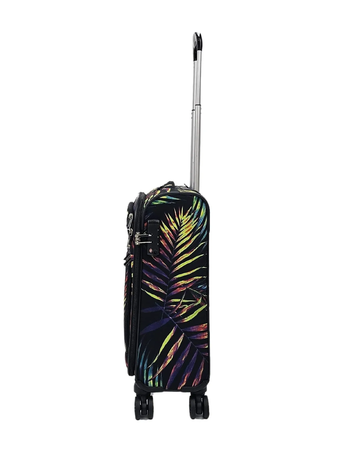 Butterfly Leaf Check Print Suitcase 4 Wheels Cabin Check In Hand Luggage Soft Shell Trolley