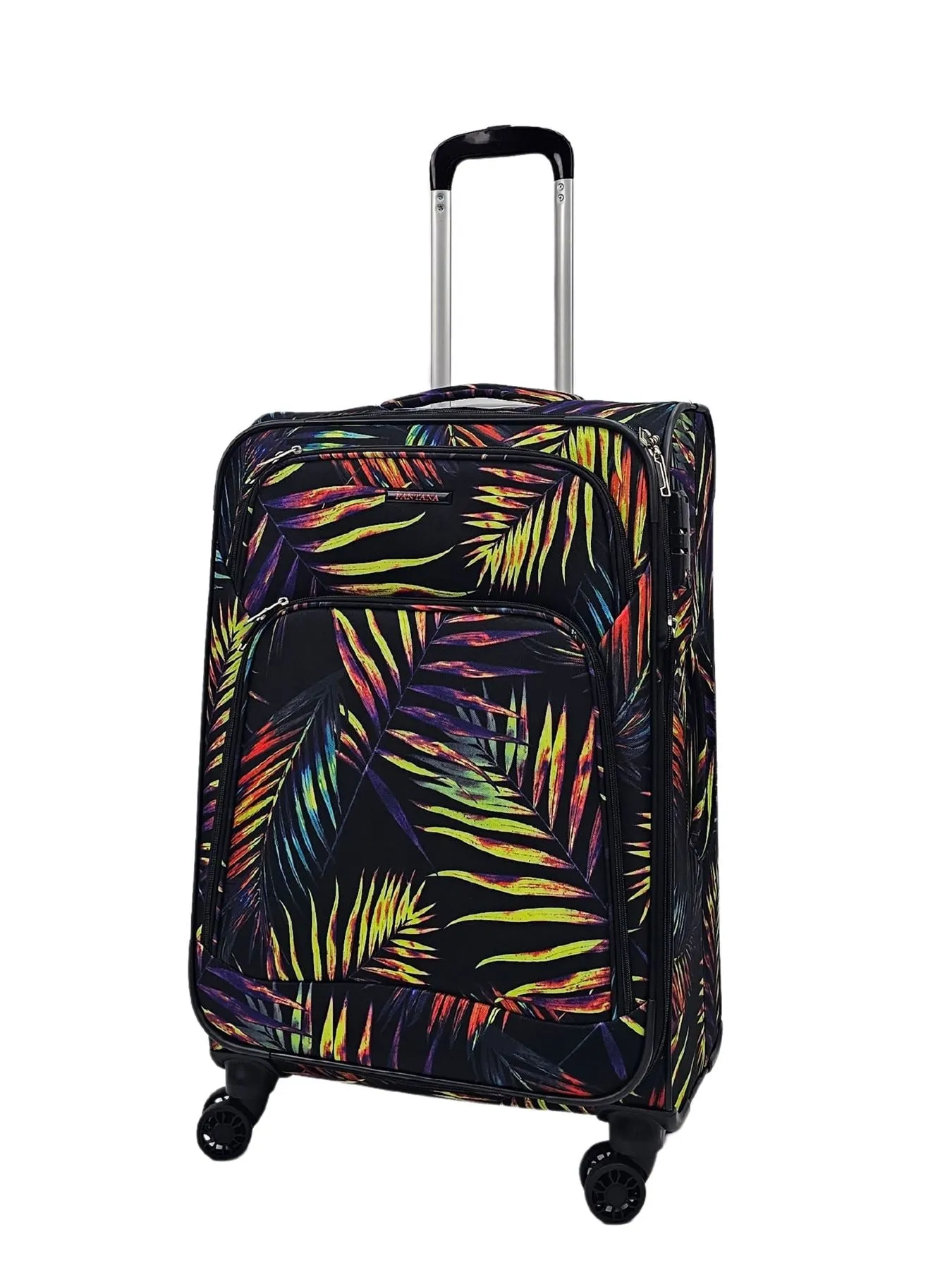 Butterfly Leaf Check Print Suitcase 4 Wheels Cabin Check In Hand Luggage Soft Shell Trolley