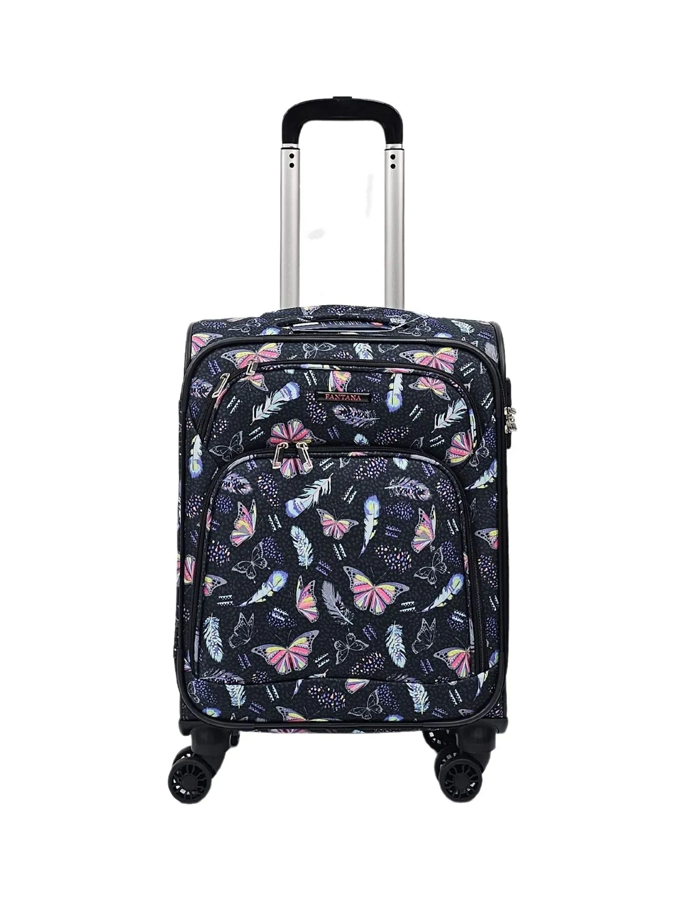 Butterfly Leaf Check Print Suitcase 4 Wheels Cabin Check In Hand Luggage Soft Shell Trolley